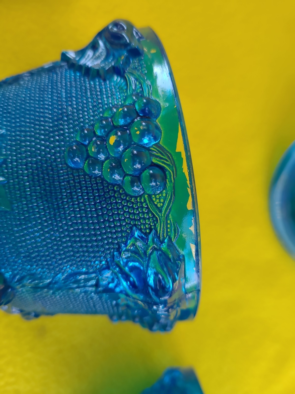 2 VTG 1950s Jeanette Glass Footed Covered Cobalt Blue Candy Dish Grape Leaf MCM