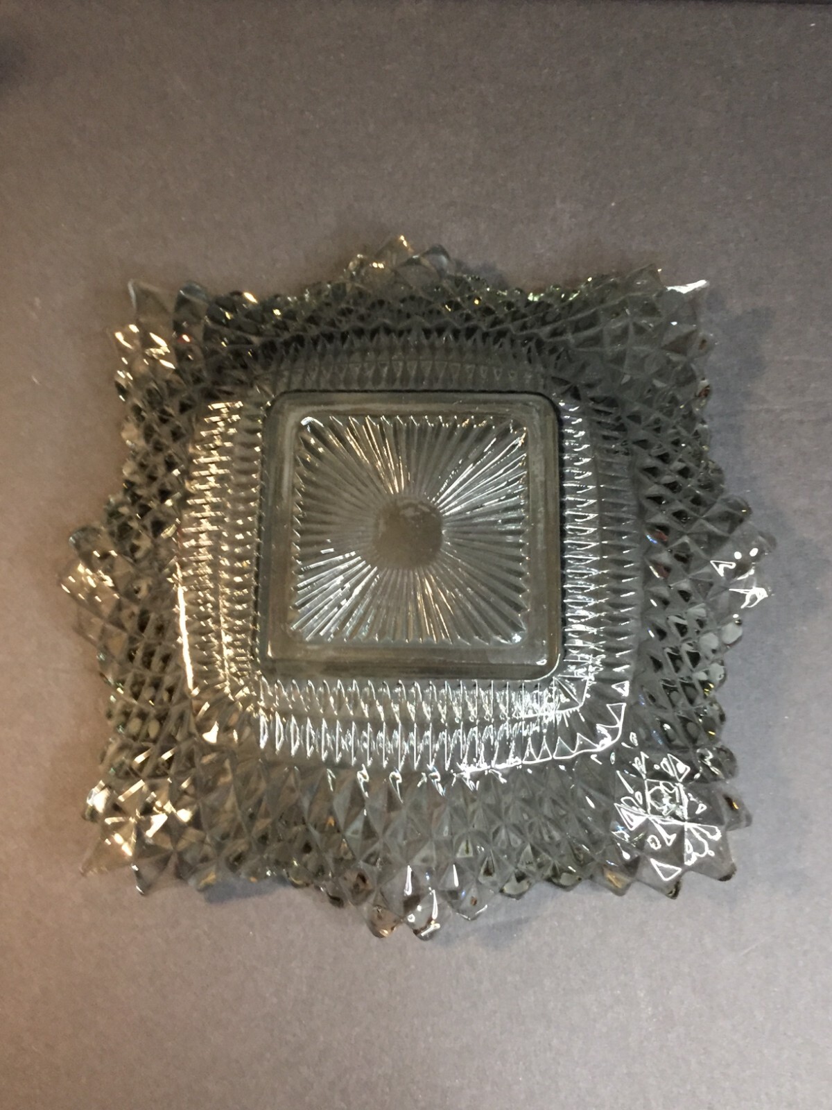 Light Gray Clear Glass Candy Bowl Square Serving Dish with Pointy Edges Vintage
