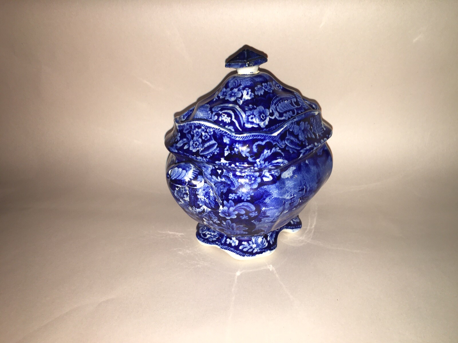 LA3 Historical Staffordshire Dark Blue Sugar Bowl Macdonoughs Victory Ca. 1825