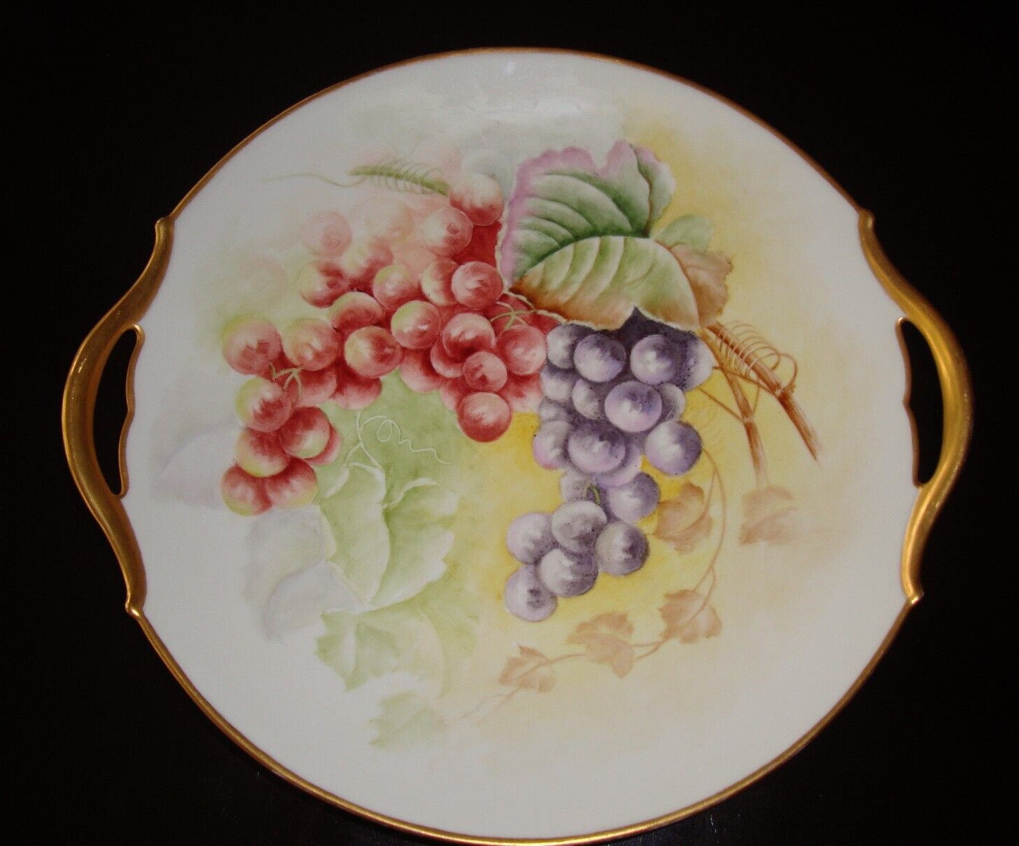 ANTIQUE LIMOGES FRANCE HAND PAINTED CAKE PLATE, TRAY, GRAPES, 10″