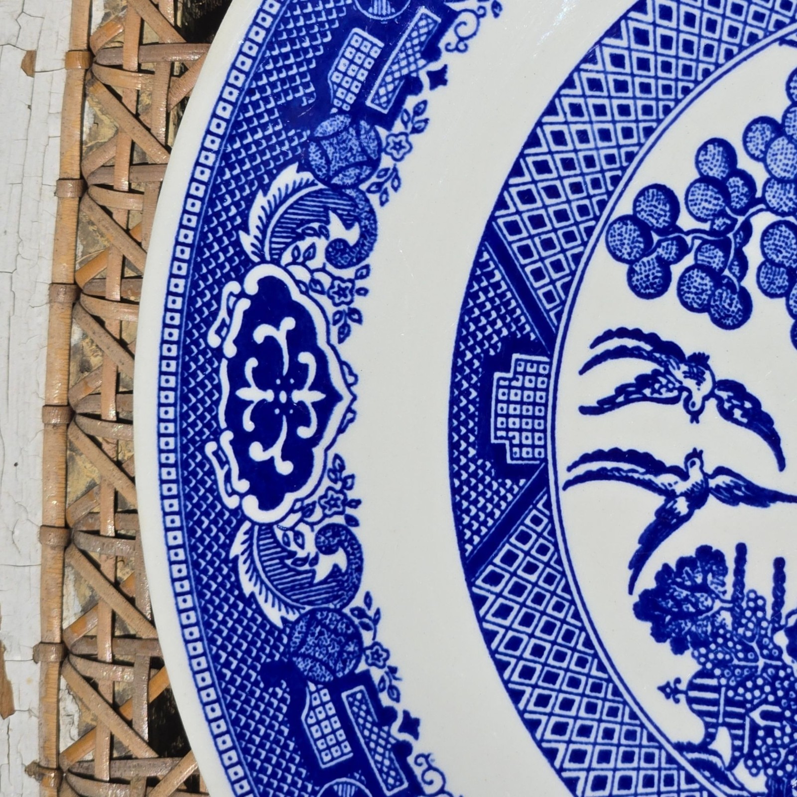 Vintage Blue Willow ware Handled Cake Plate Royal China Serving Tray Platter