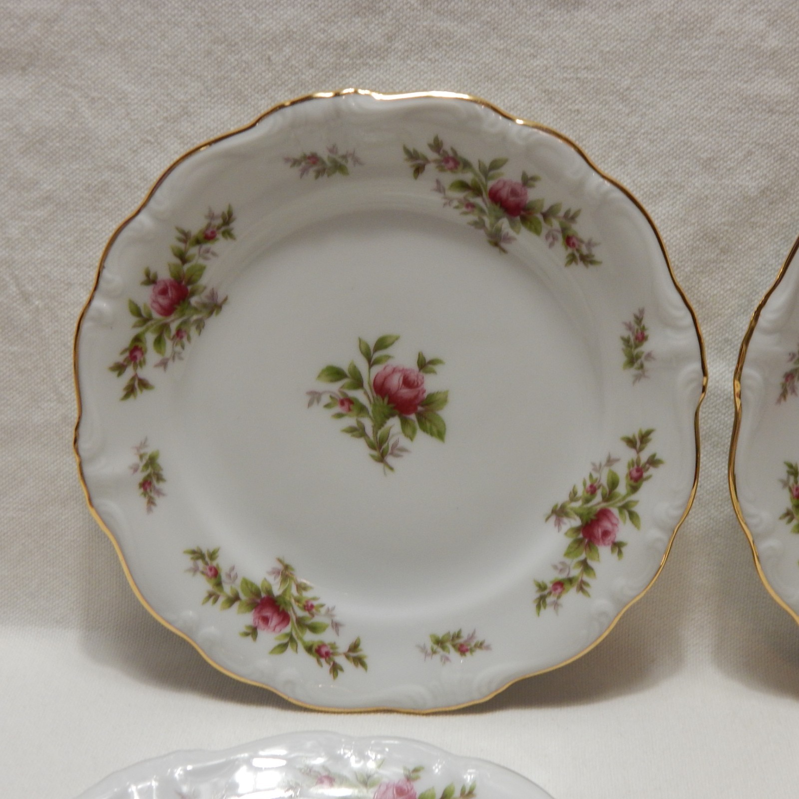 Set Of 4 Johann Haviland Bavaria Moss Rose Plates 6.25 In Fine China No Chips