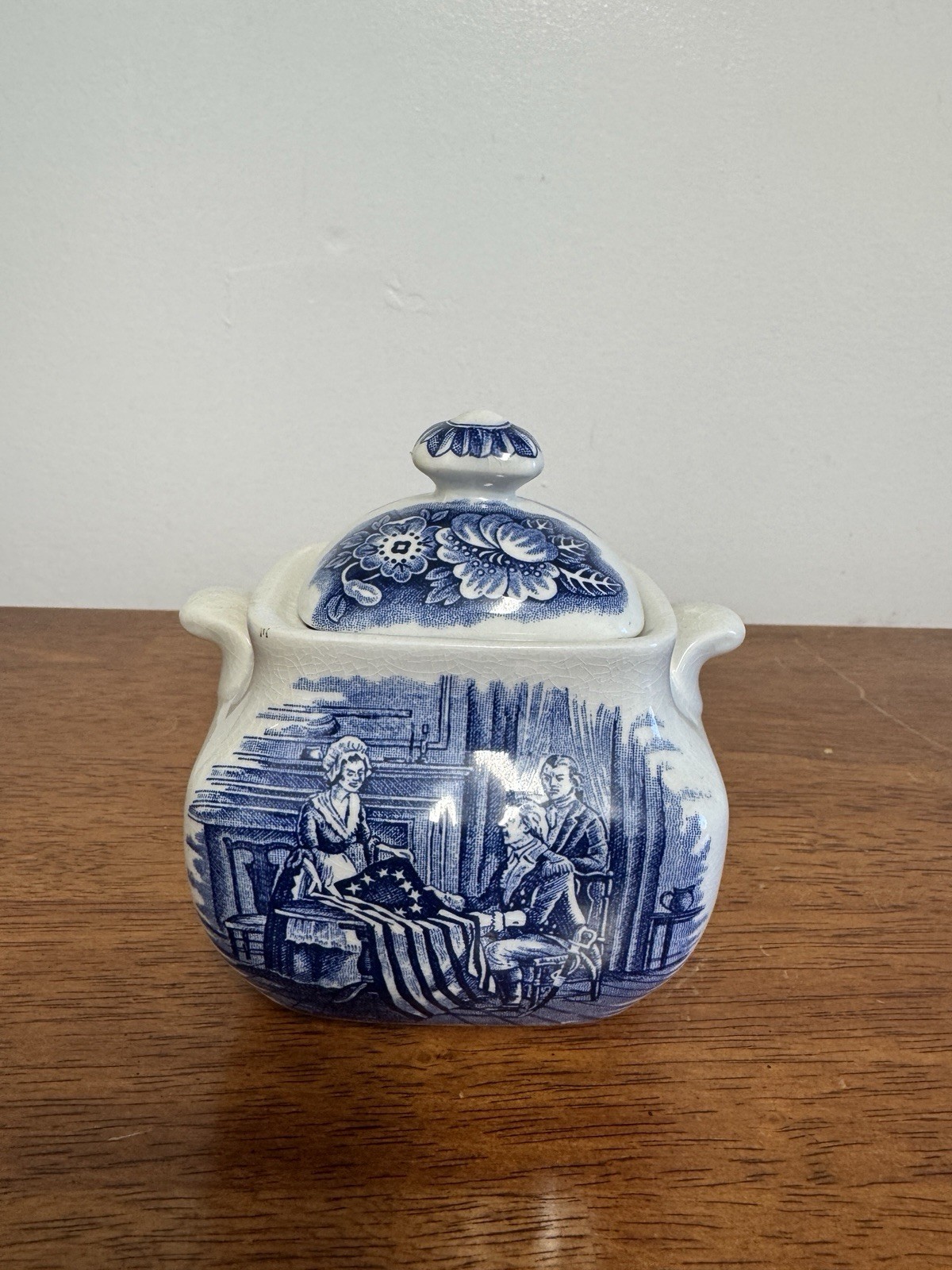 Liberty Blue Betsy Ross Tea Set Cups Creamers Sugar Bowl England Lot 9 Pc