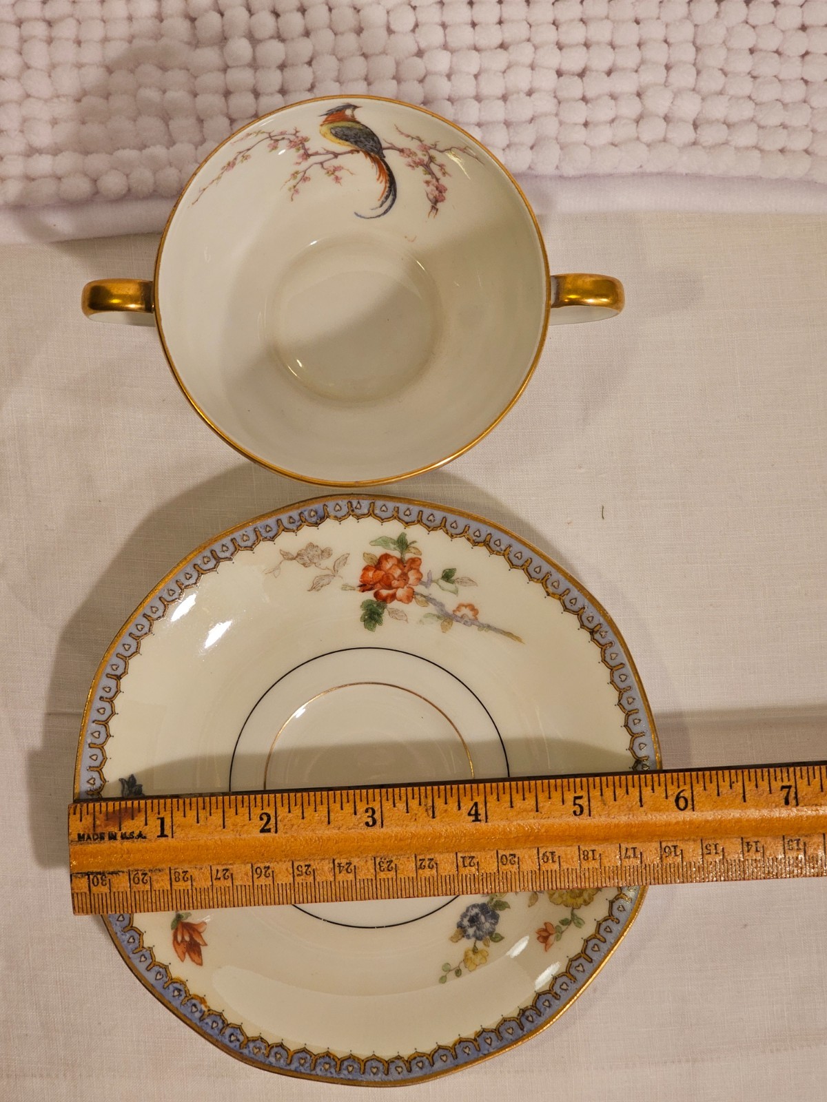 Bouillon cups w/ saucers, set of three, vintage, Haviland, T & V, CF Haviland