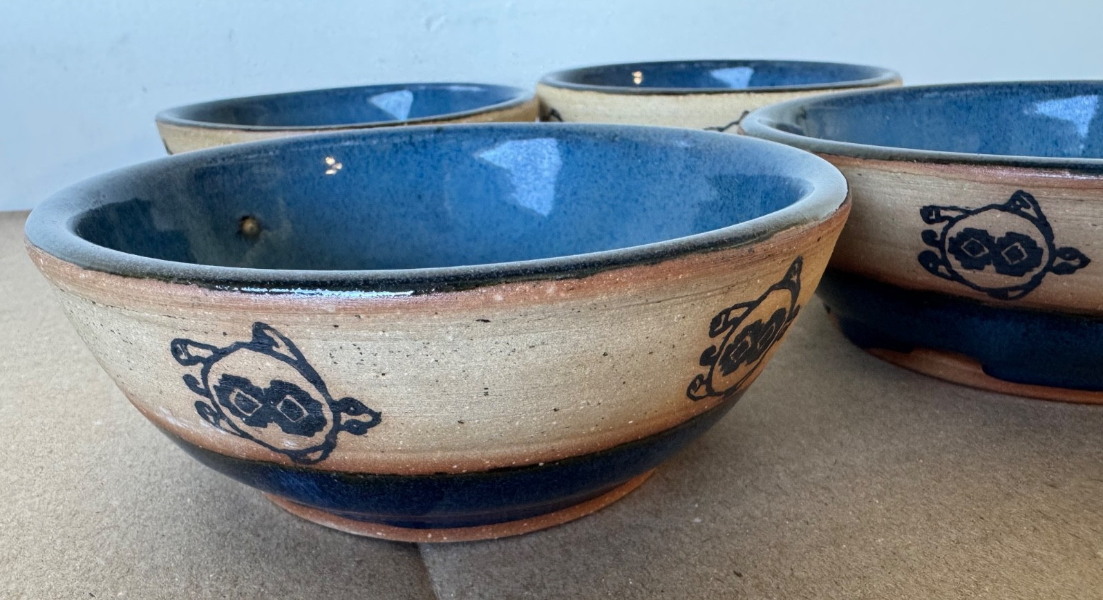 Always Azul Pottery 6″ Soup Bowls x4 Blue Turtle Design Discontinued Colorado