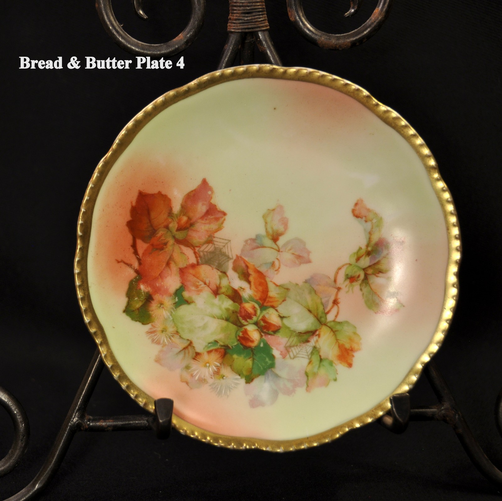 Royal Rudolstadt Beyer Bock 4 Bread Butter Plates 1905-1929 Nuts Gold Spider Web