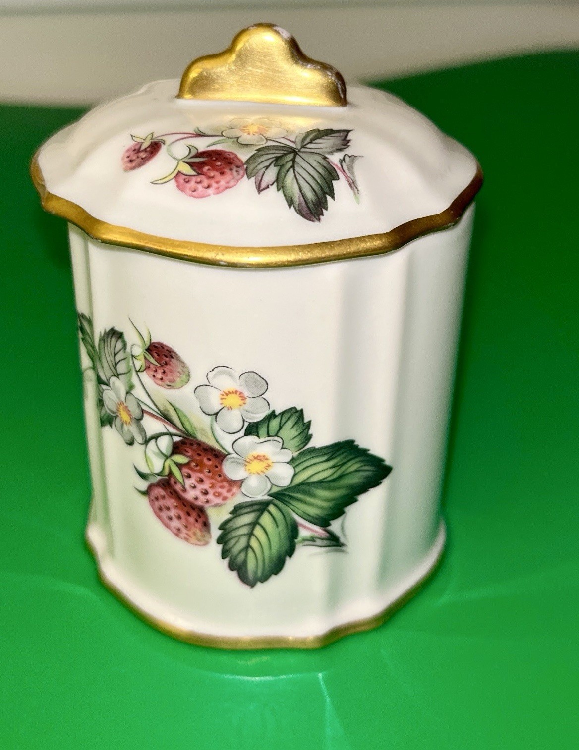 Antique Limoges France Hand Painted Porcelain Jelly Lidded Jar Gold Strawberry