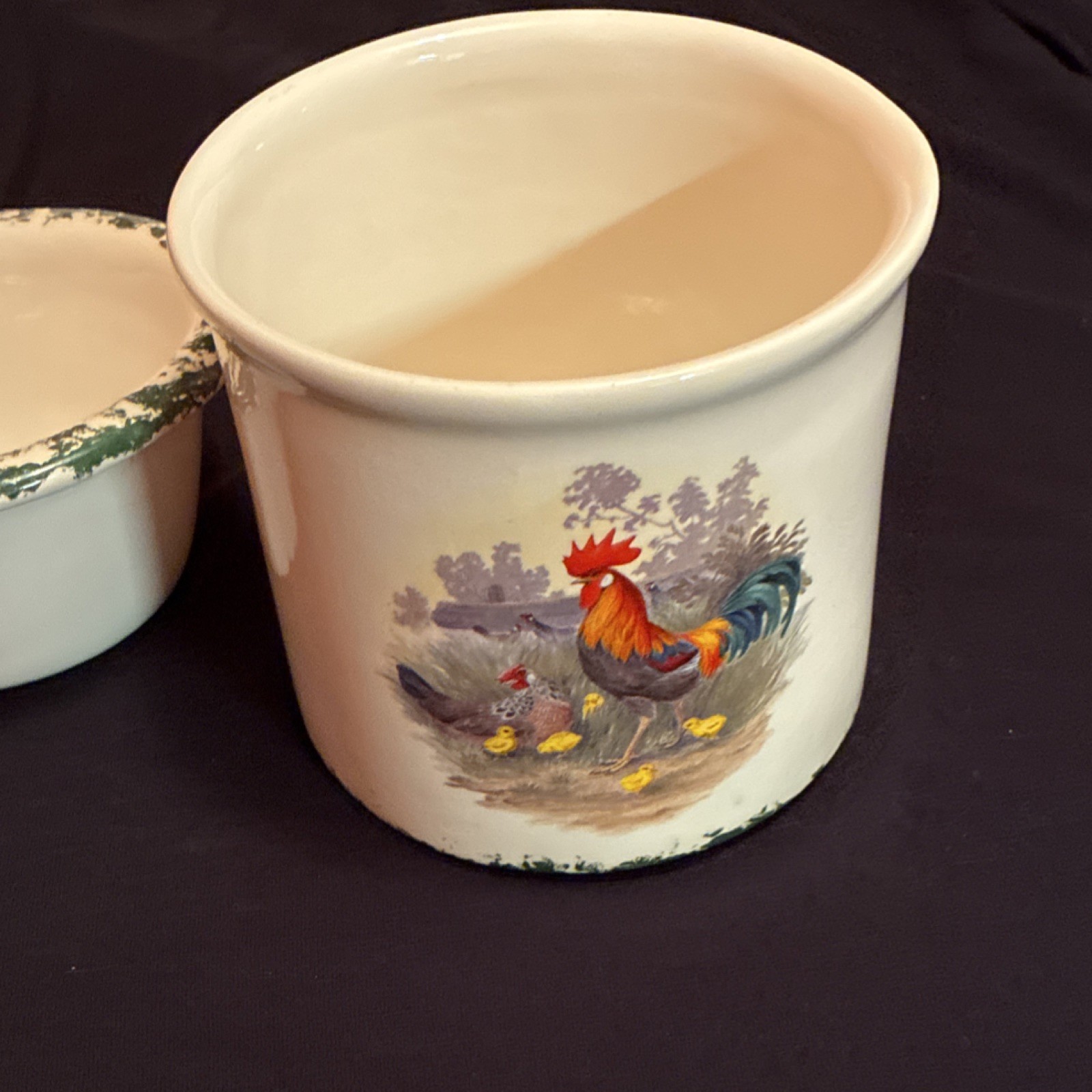 2-Piece Ceramic Round ice and Dip Bowl Set, White/Green Multicolor Rooster
