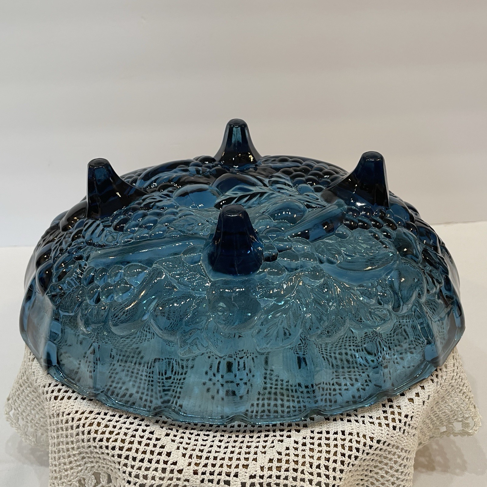 Vintage Indiana Glass Blue Garland Fruit Bowl Footed Oval 12inches Harvest Grape