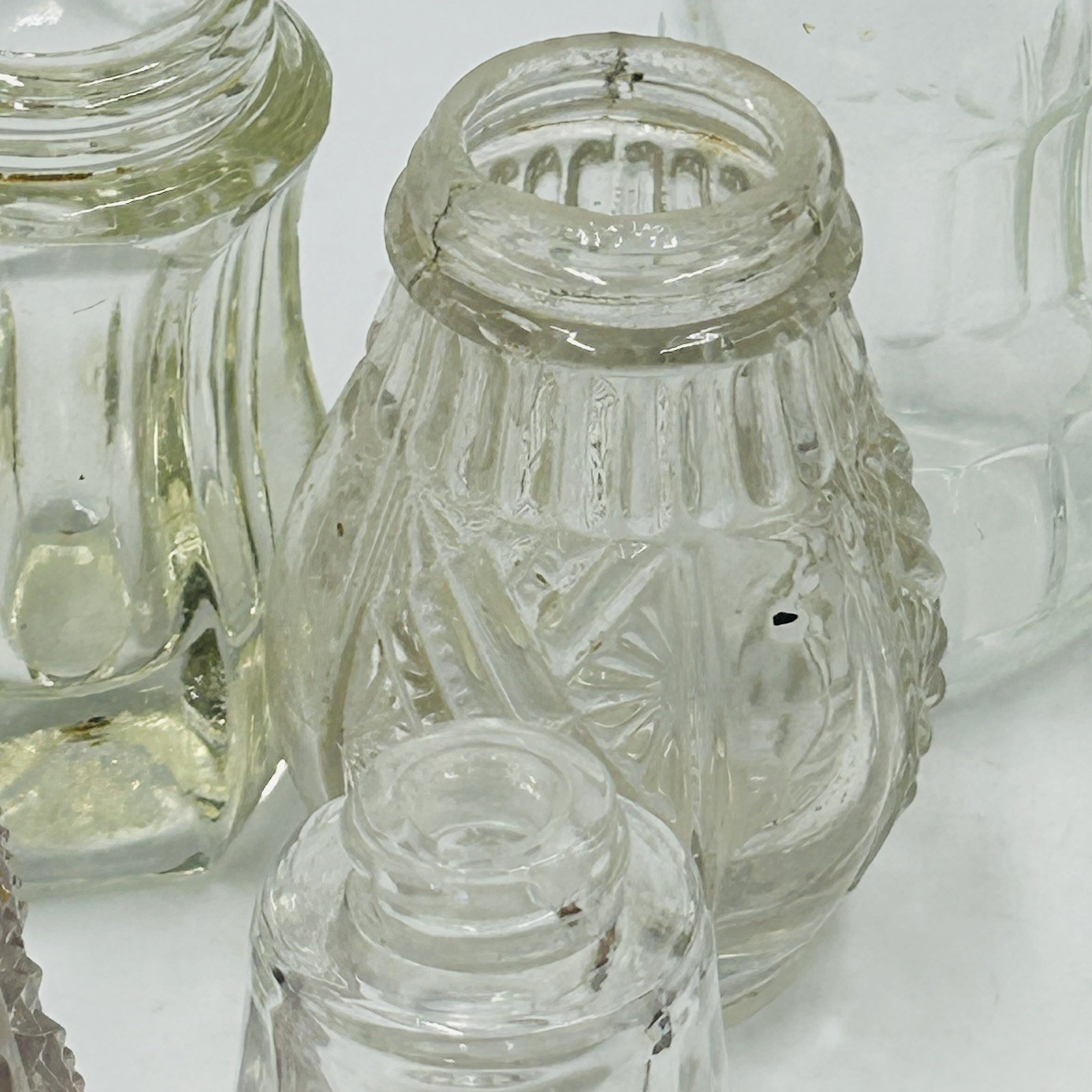 6 Piece Vintage And Antique Eapg Glass Clear Salt Shaker Mixed Lot Pressed