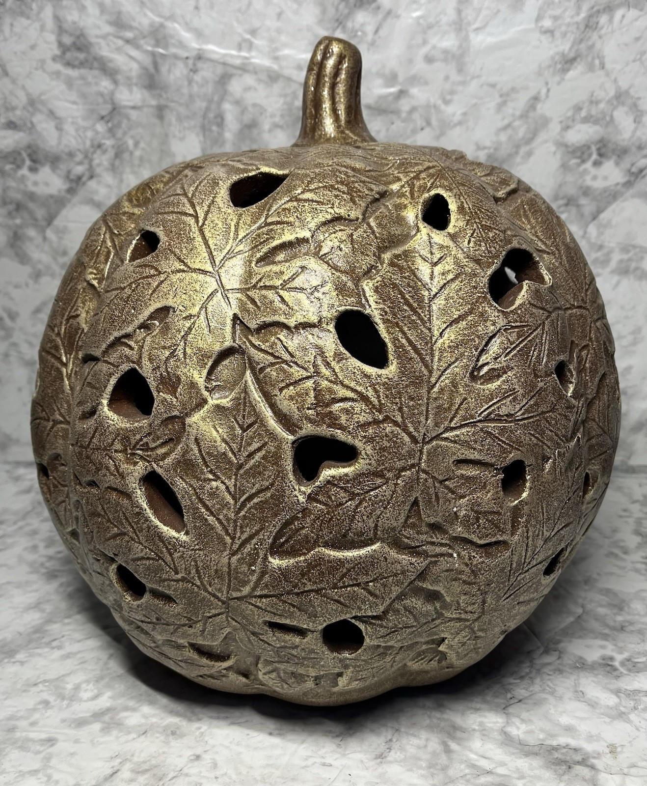 Holiday Home Pottery Large Pumpkin Autumn Outdoor Indoor Glitter Brown Luminary