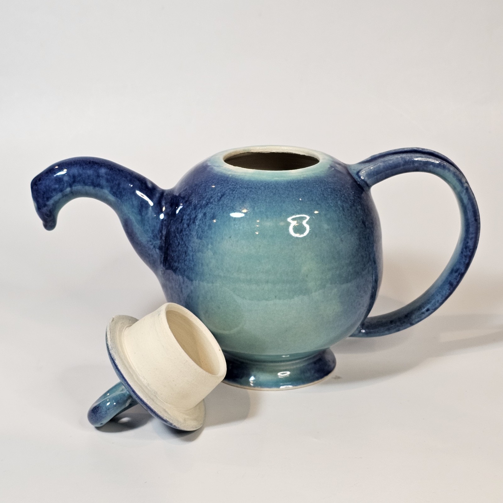 Signed Studio Art Pottery Handmade Teapot Ombre Blue Green Glaze Ceramic