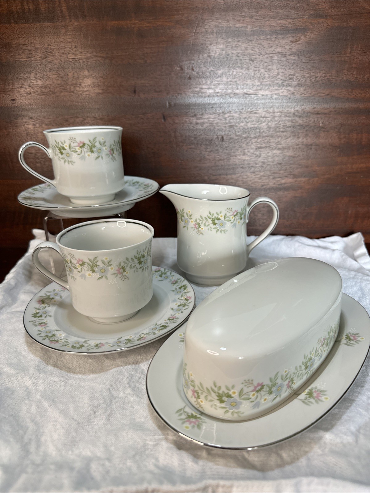 Vintage Johann Haviland Forever Spring Butter Dish Creamer 2 Tea Cups And Saucer