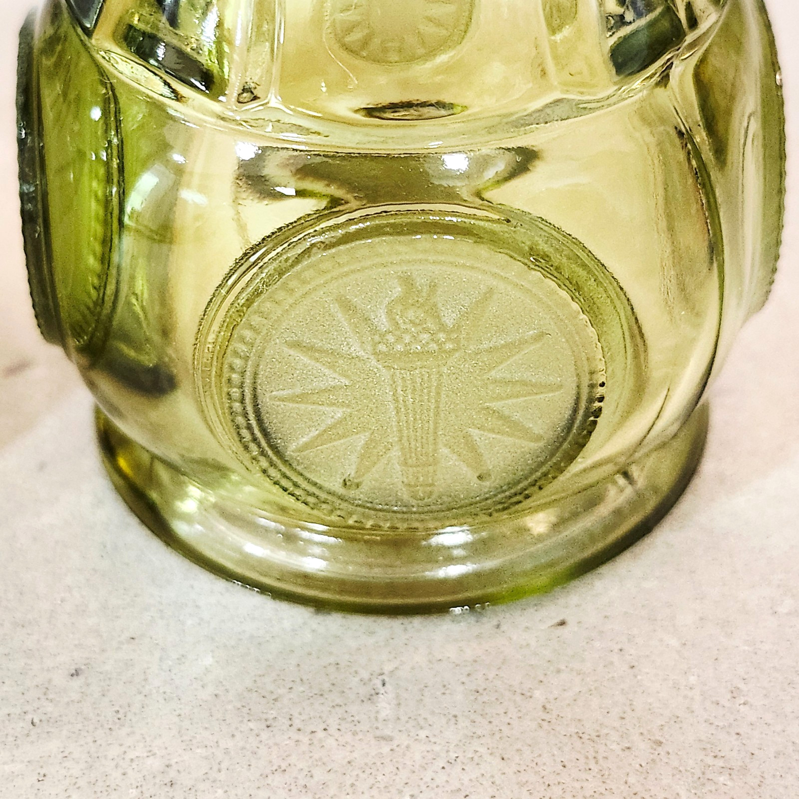 Vintage Fostoria Olive Green Glass Coin 3” Tall Salt & Pepper Shakers