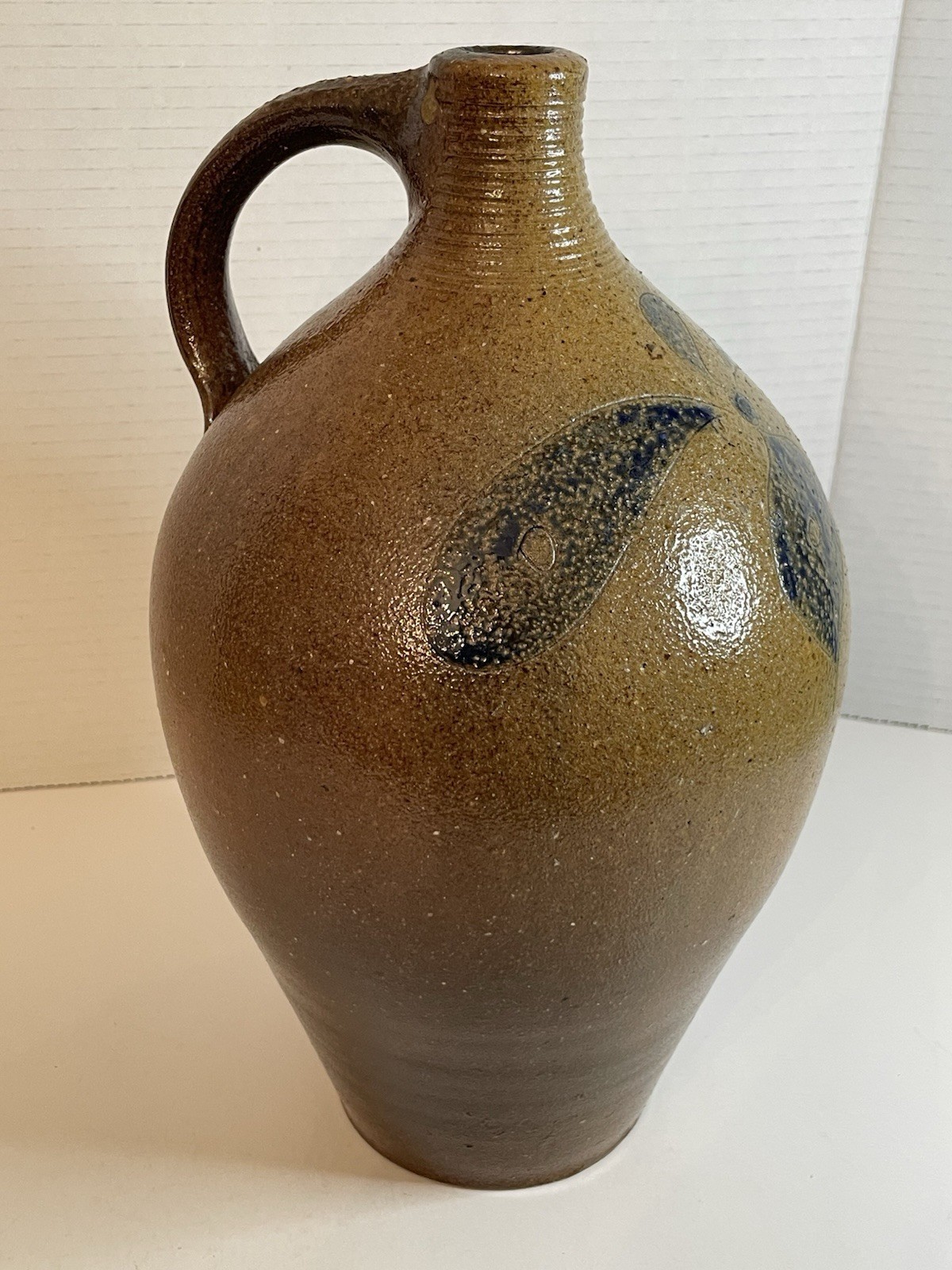 Vintage Large 12.5” Mark Hewitt North Carolina Pottery Jug Incised Cobalt Flower