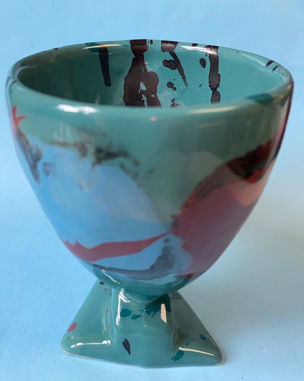 RARE CHARLES NALLE Studio Art Pottery Mug ABSTRACT Contemporary Teal Blue HTF!