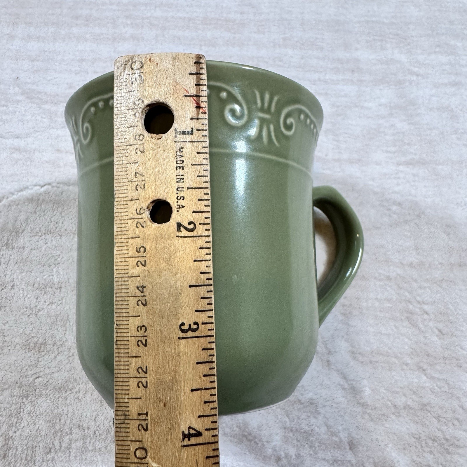 Isabella By Kennex Sage Green Stoneware Coffee Mugs Set of 6 Embossed Retired