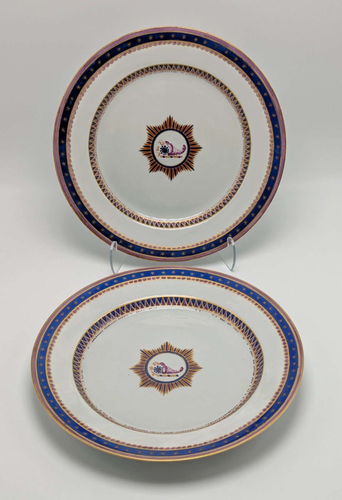 Antique English Regency Neoclassical Cornucopia Porcelain Plates 19th Century