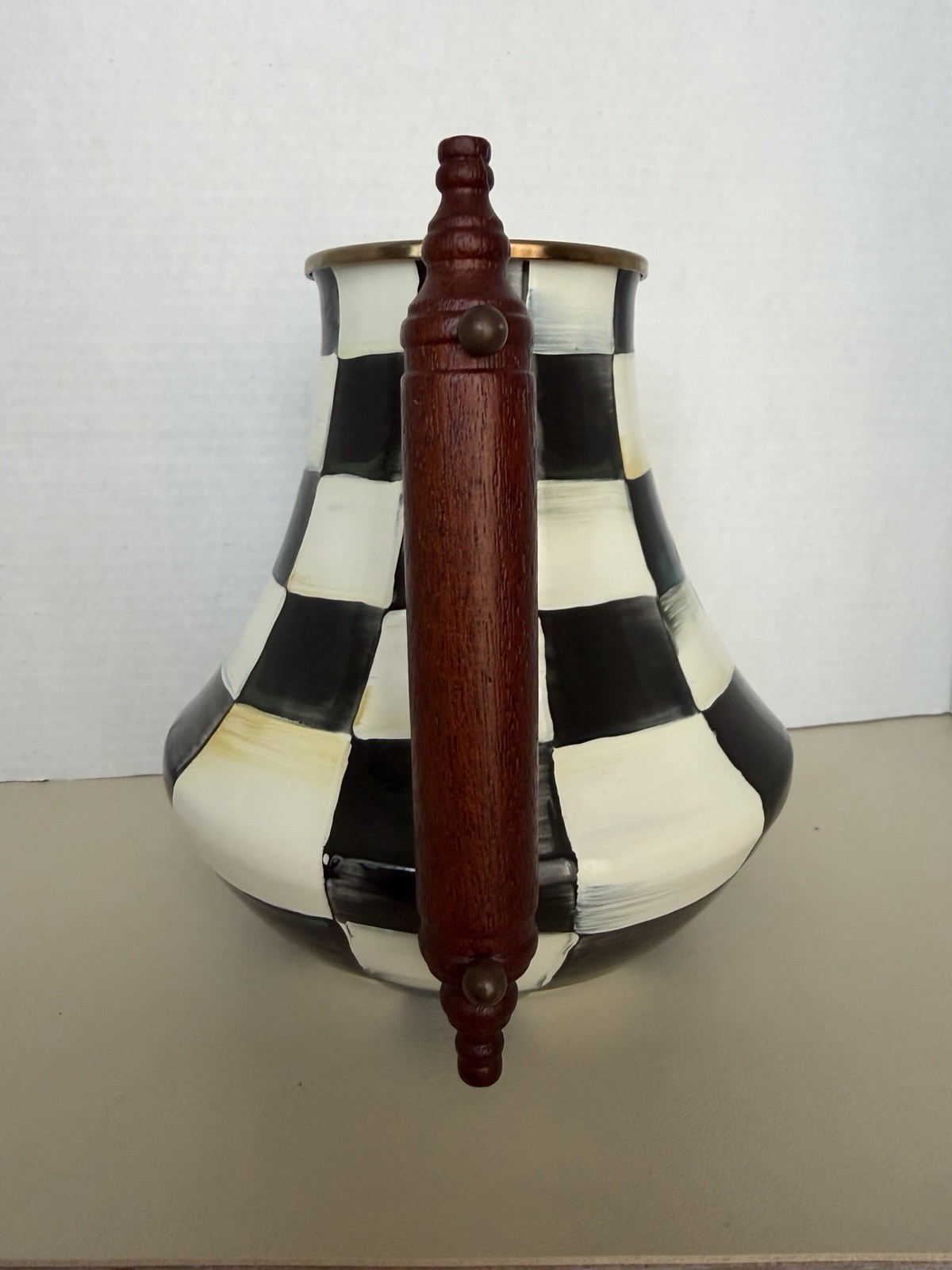 MacKenzie-Childs Courtly Check Coffee Pot or Pitcher Enameled -Missing Lid EUC