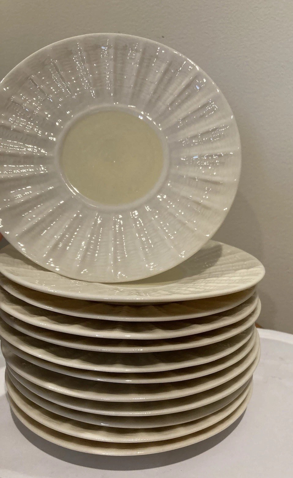 Belleek Lot 11 Serving Cake Plates Porcelain Neptune Yellow Etruscan Shell, 6”
