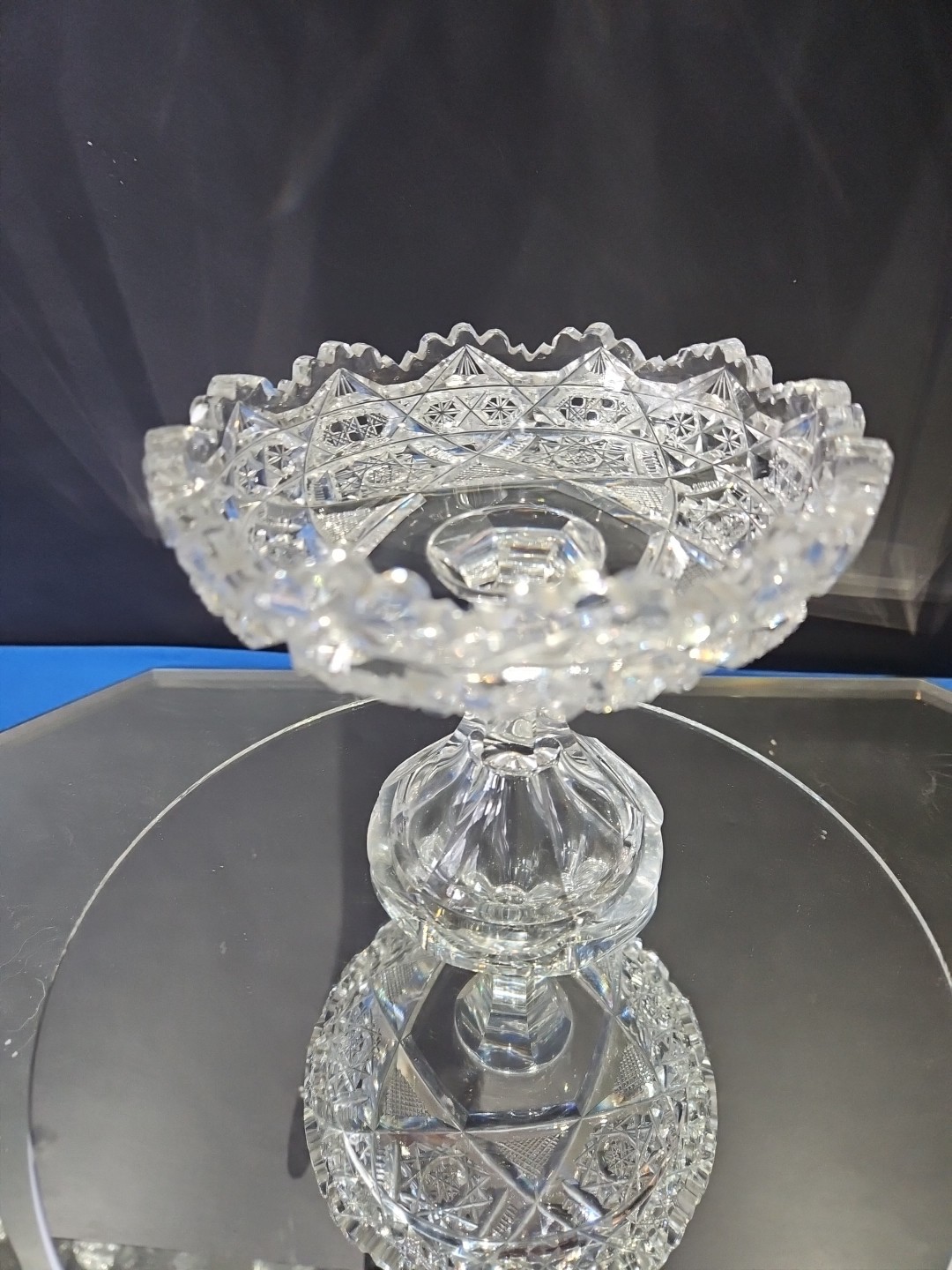 Compote Bowl, American Brilliant Period Cut Glass Crystal Hoare signed Steuben