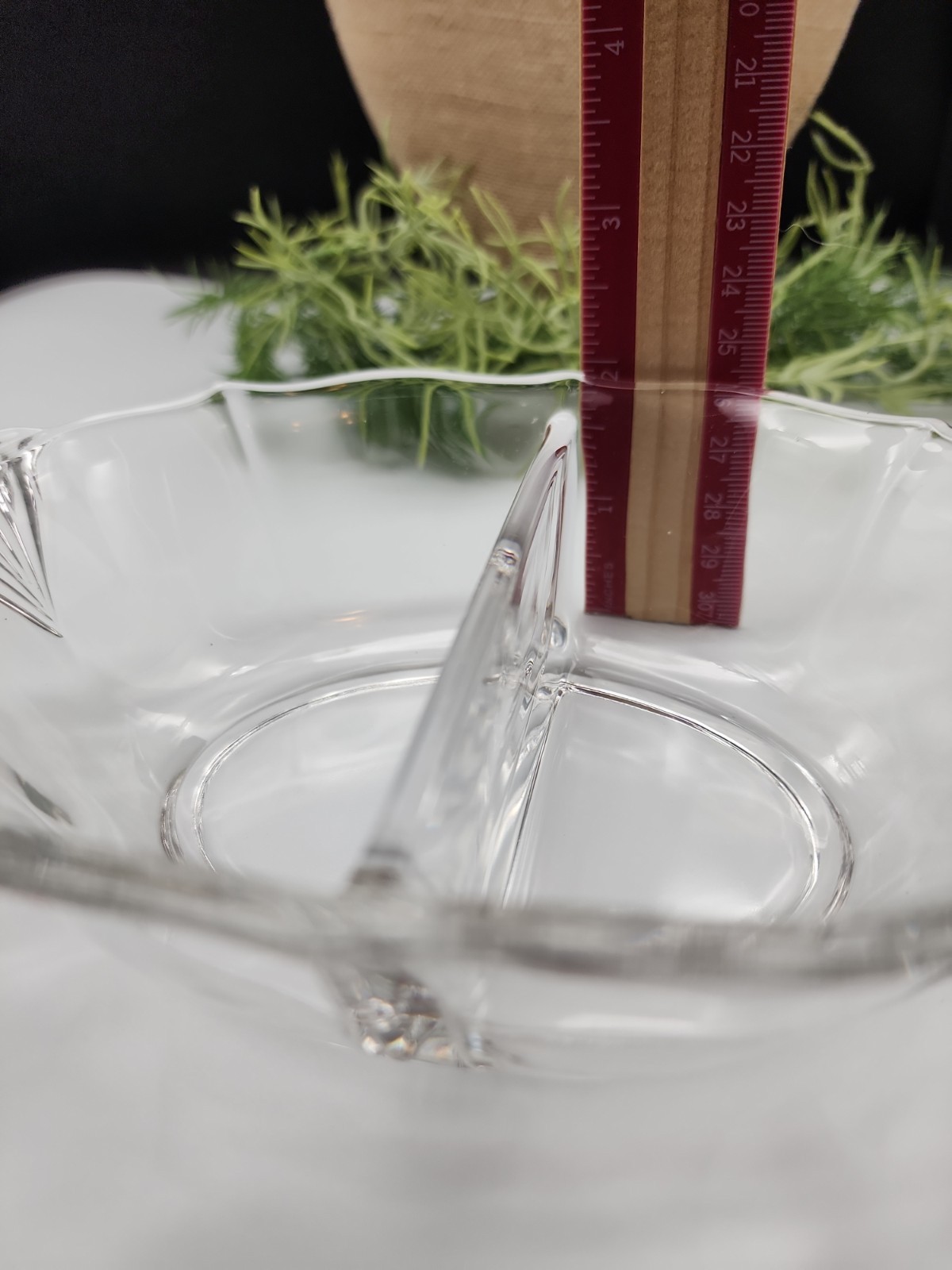 Vintage Clear Glass Divided Relish Dish Fan Handles Mid-Century Serving Bowl