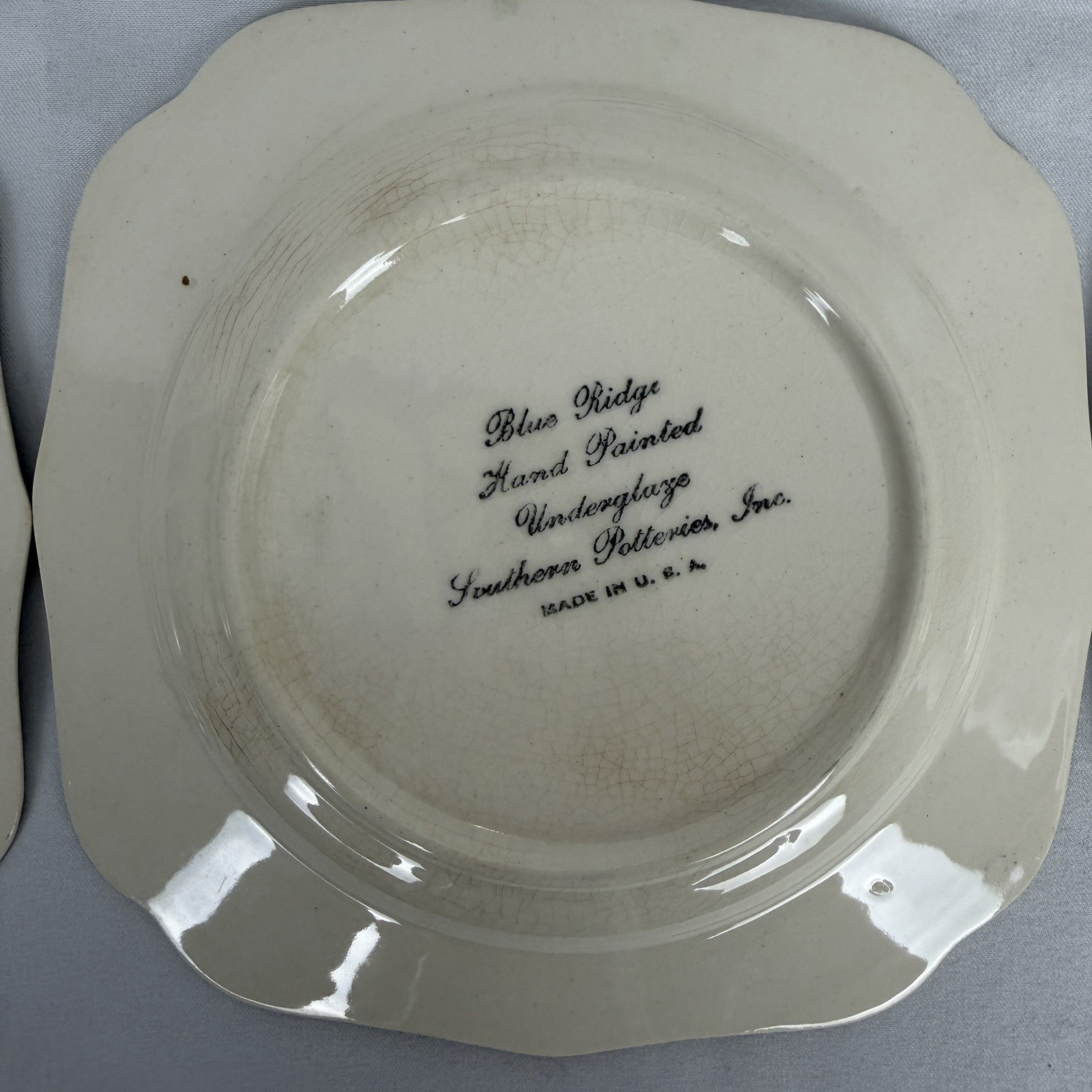 VTG Southern Potteries Set of 6 Blue Ridge ‘Country Fair Green’ Square Plates 6″