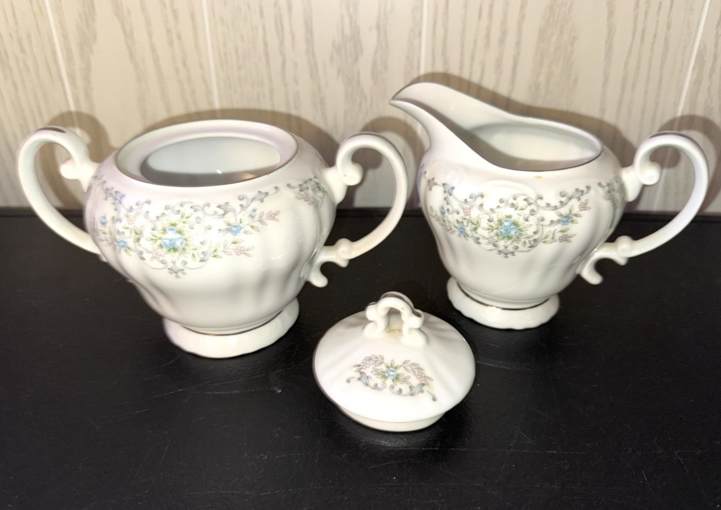 VINTAGE 3 pc NORLEANS THERESA JAPAN 8oz CREAM & SUGAR with LID FINE CHINA 1964-