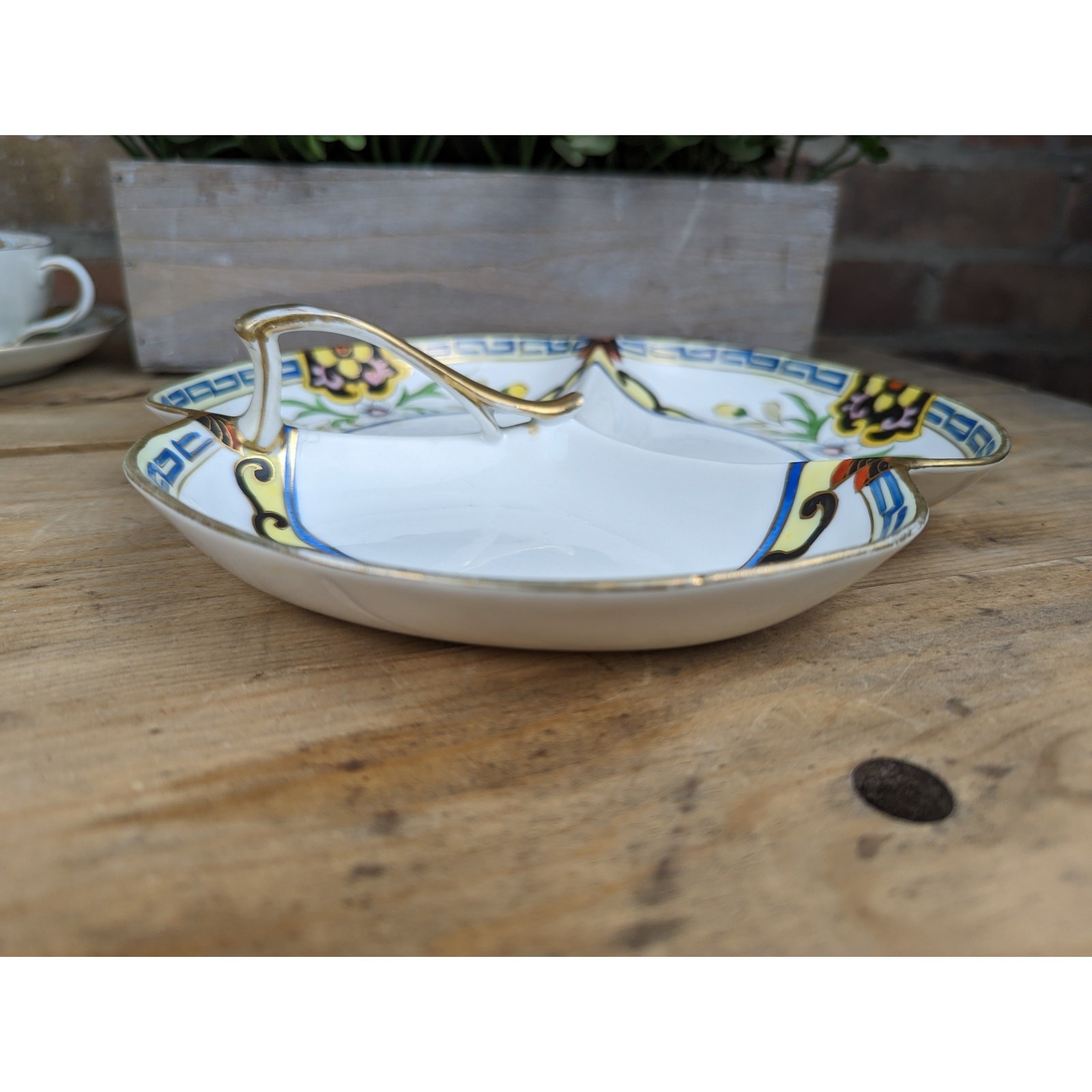 VTG Nippon Candy Dish Hand-Painted Floral Japan 1920-1950 Divided Gold Edge