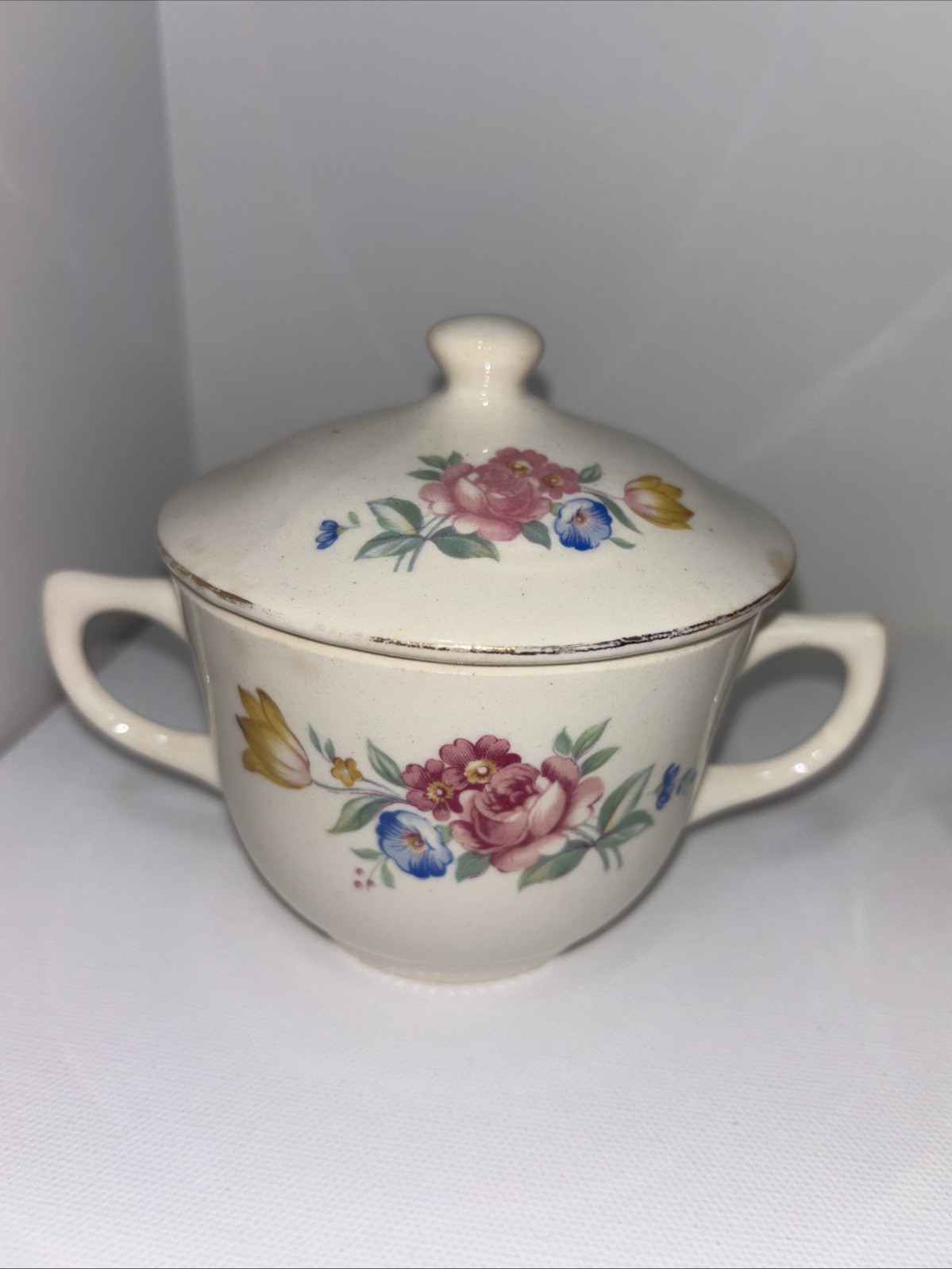 Scio Pottery “Hazel” Floral Pattern Sugar Bowl And Creamer Well Loved Condition