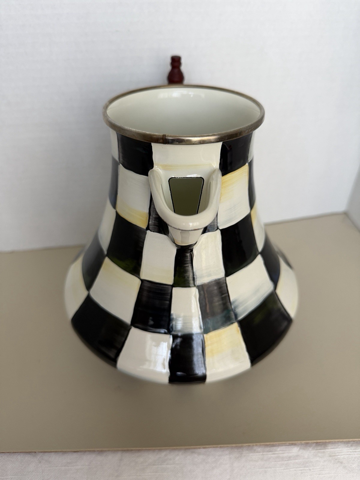 MacKenzie-Childs Courtly Check Coffee Pot or Pitcher Enameled -Missing Lid EUC
