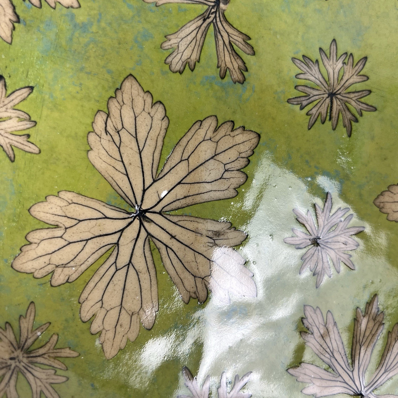 Sue Henry Handmade Stoneware Serving 12” Plate Wild Geranium Leaf Pottery USA