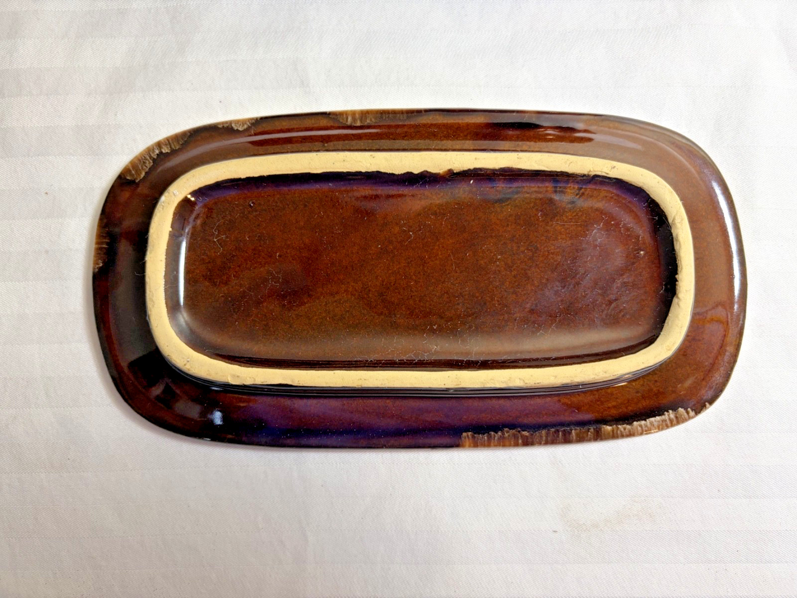 Vintage Brown Drip Glaze Ceramic Covered Butter Dish