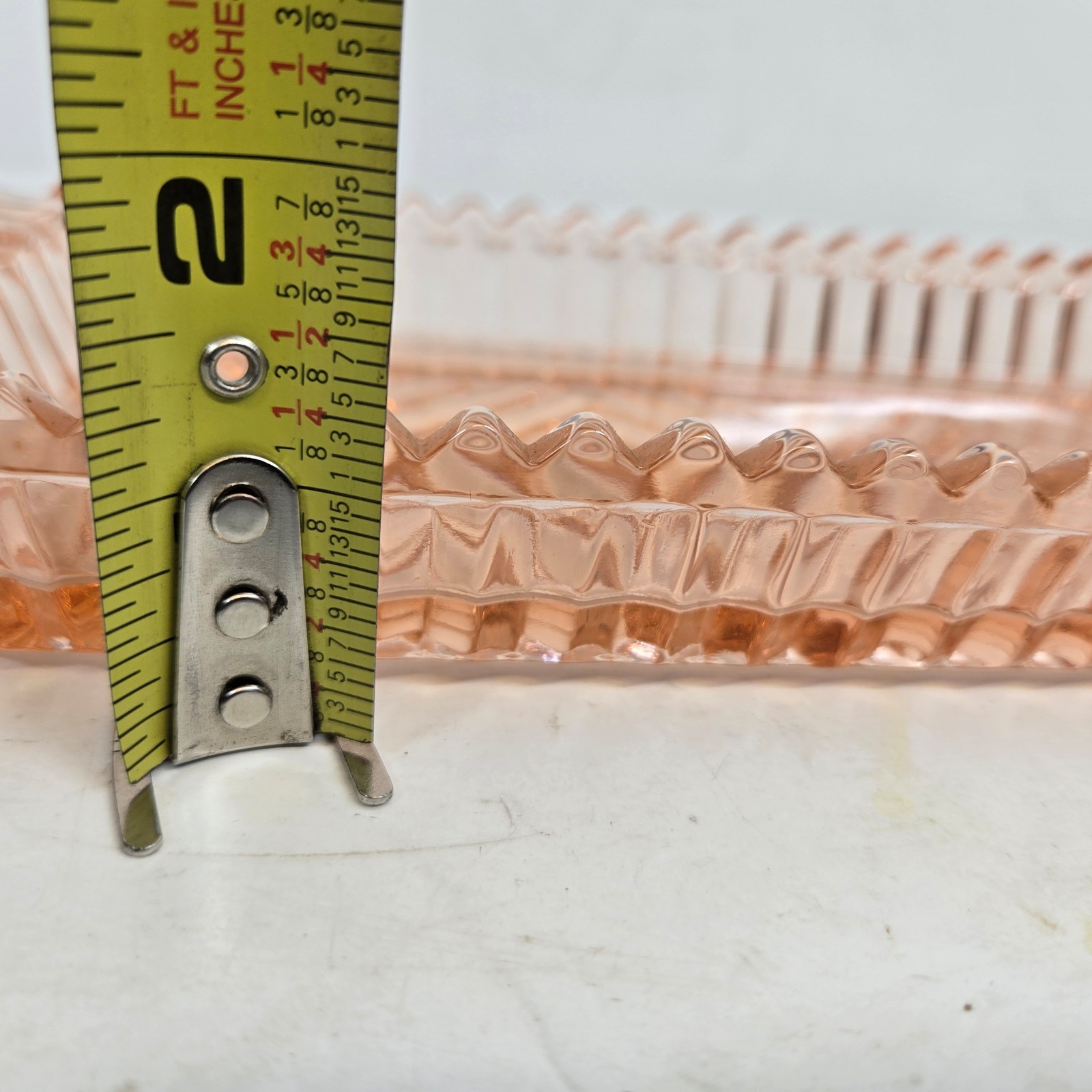 Indiana Glass Windsor Pink Condiment Dish Tray Plate Scalloped Diamond Design
