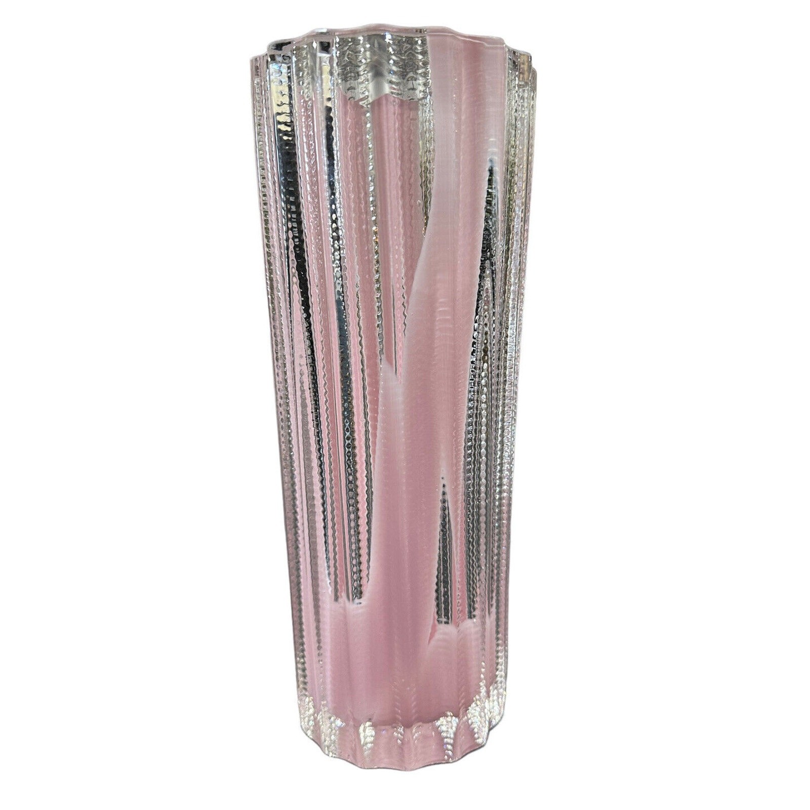 Matt Kolbrener – New Hand Blown Pink Splash Threaded Vase OOAK Signed Dated 10”