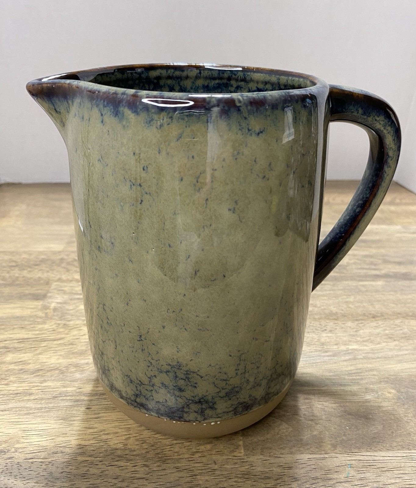 Vintage Teleflora Gifts Pottery Pitcher Beautiful Olive Green And Blue Glazed