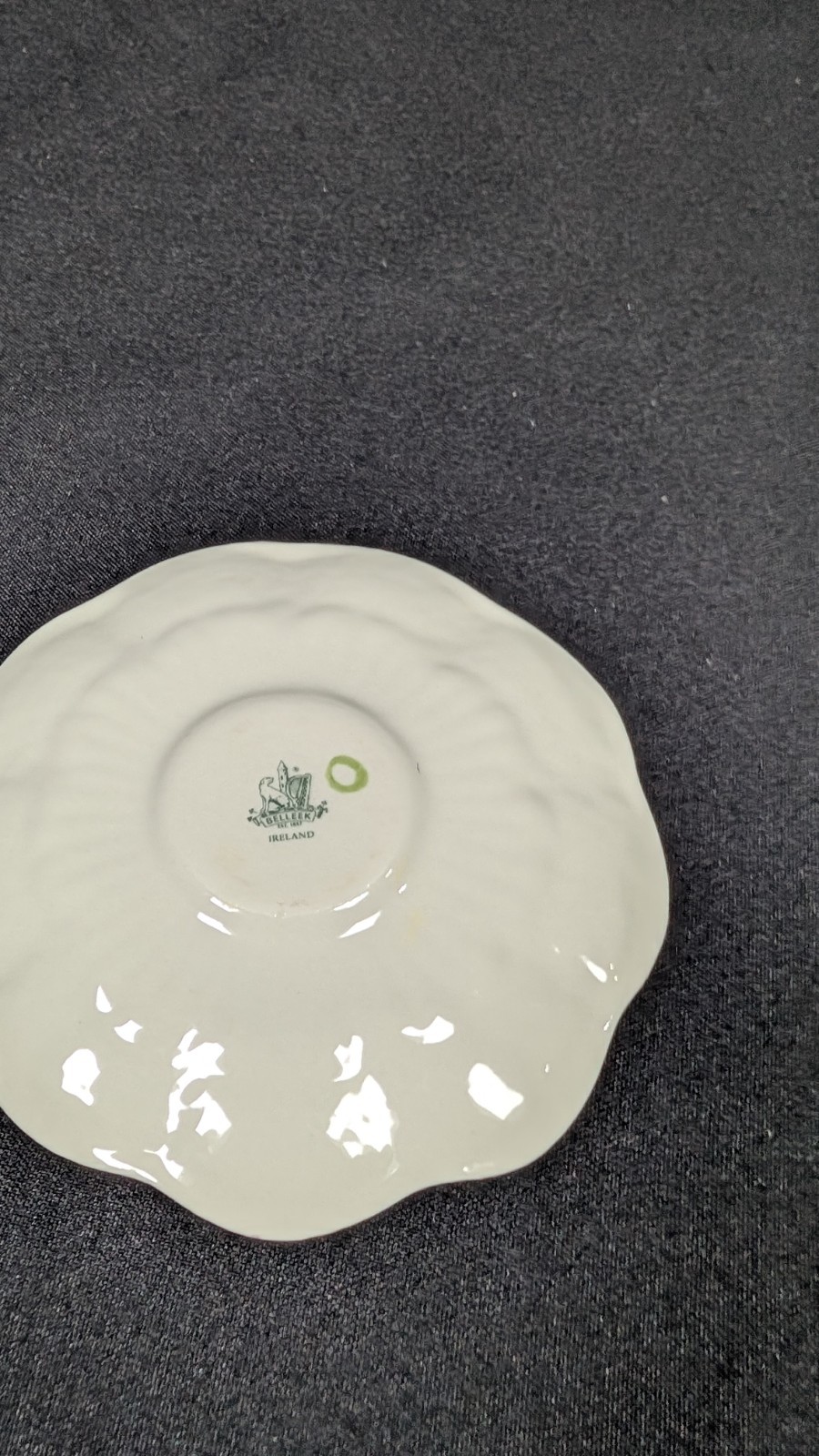 Vintage Set of Belleek Gilded Green Erne teacup and saucer 1965-1980 Ireland