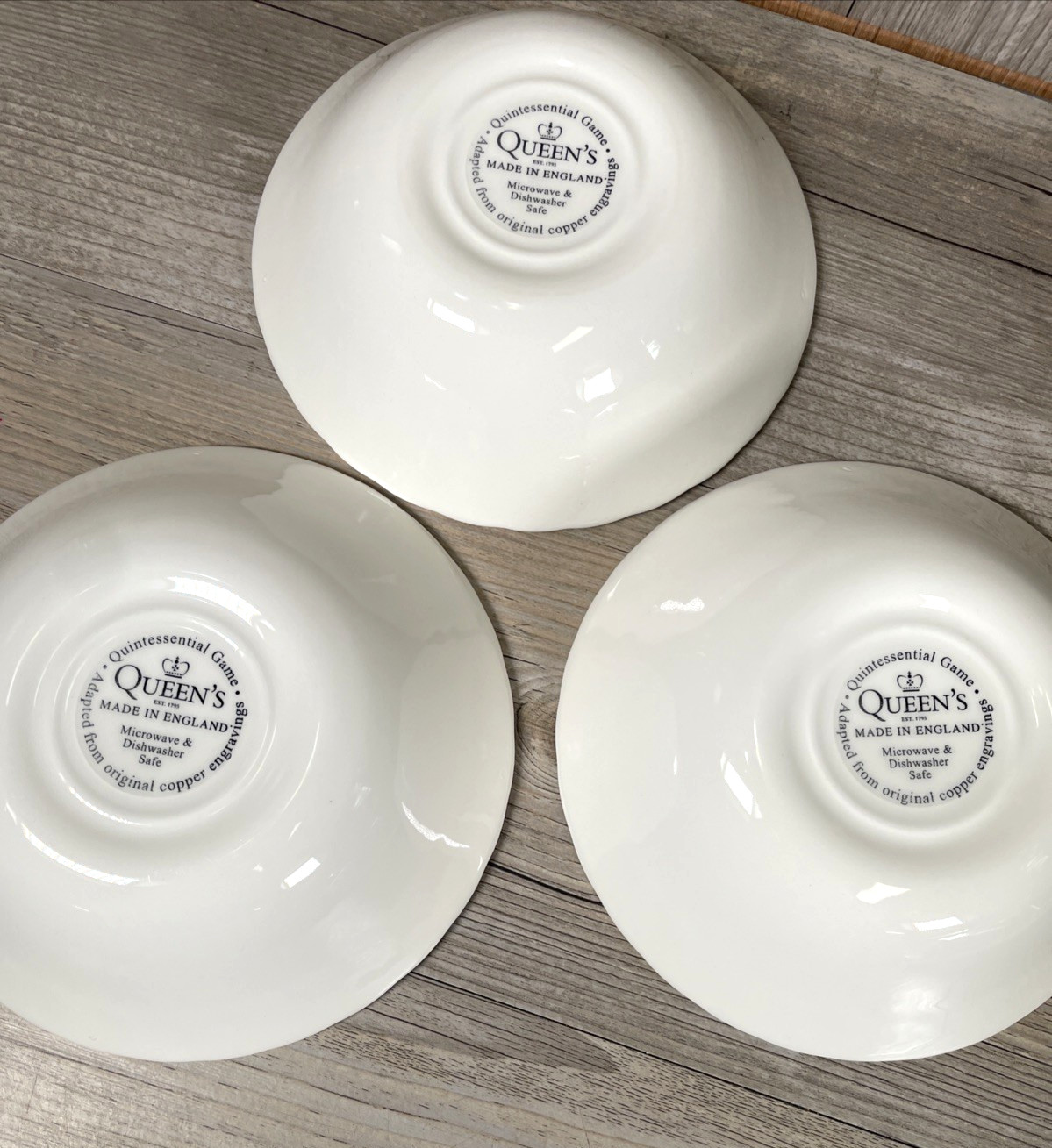 QUEEN’S Quintessential Game 6-1/4” Coupe Cereal Bowls STAG England Set of 3