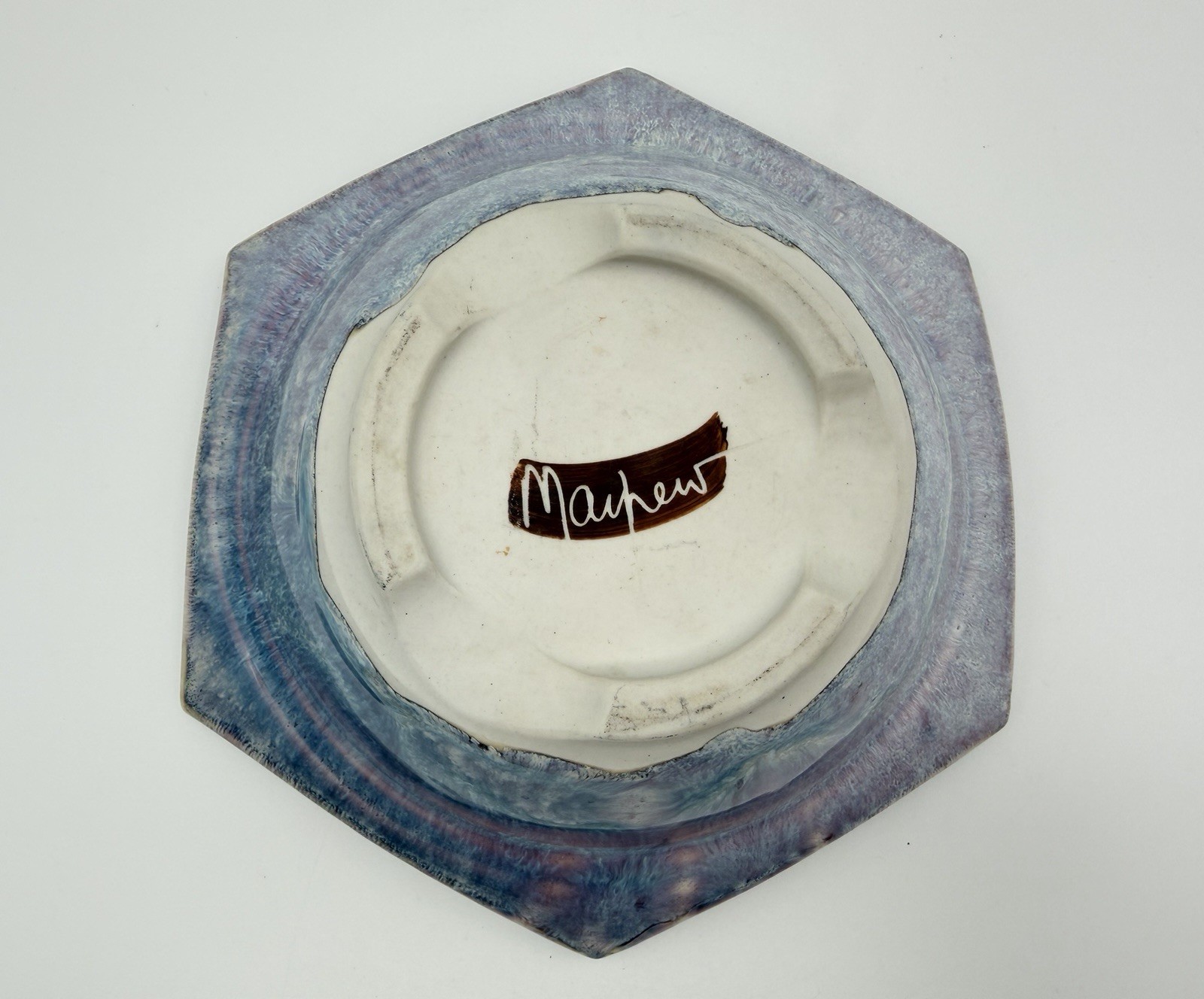 Phil Mayhew Studio Art Pottery Drip Glaze 8″ Bowl Hexagon Shape Artist Signed
