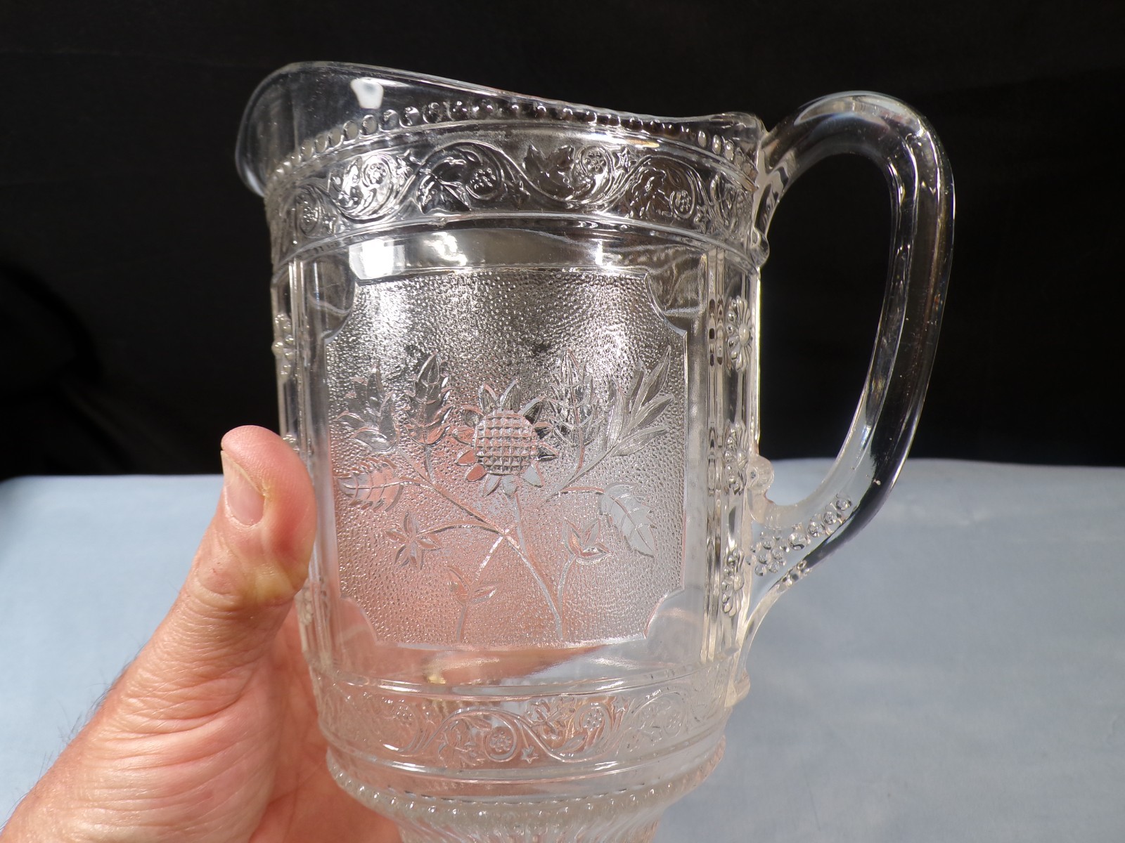 Vintage Circa 1880 Bryce Brothers Clear Glass Willow Oak Milk Pitcher
