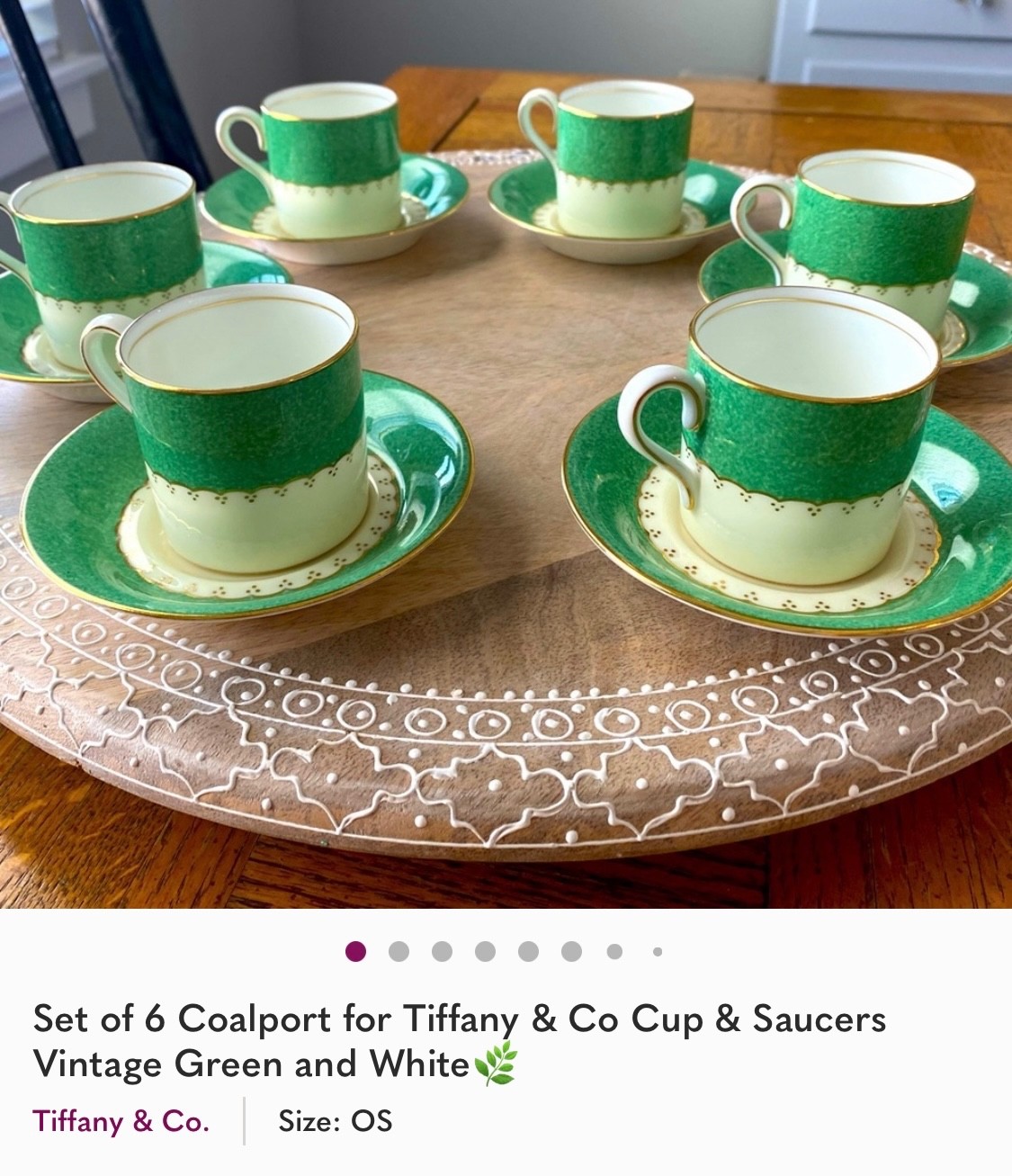 Rare Vintage Tiffany & Co Coalport Cup & Saucers Green and White