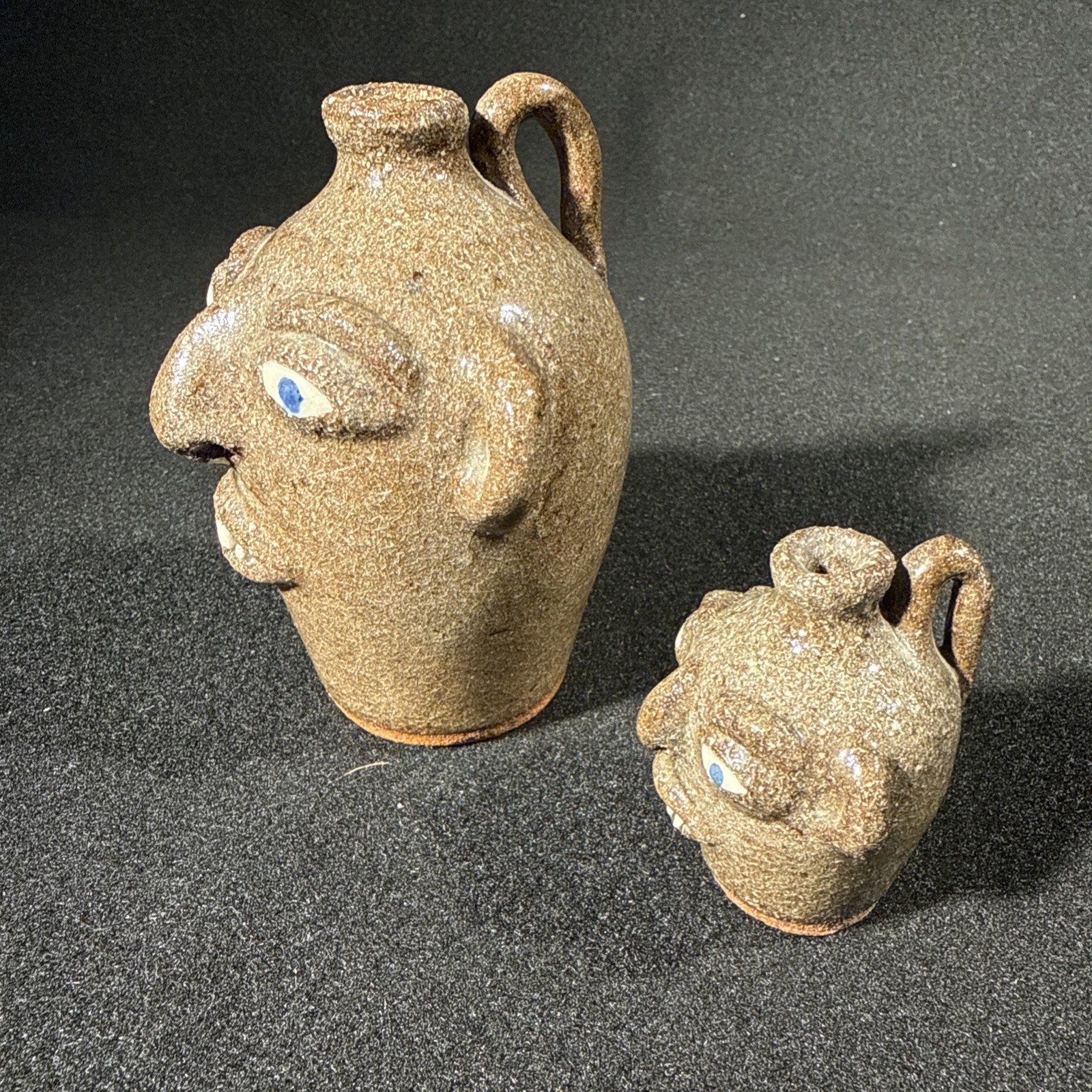 VTG 2 Joe Reinhardt Folk Art Pottery Mini Face Jugs Catawba Valley Vale NC 1995
