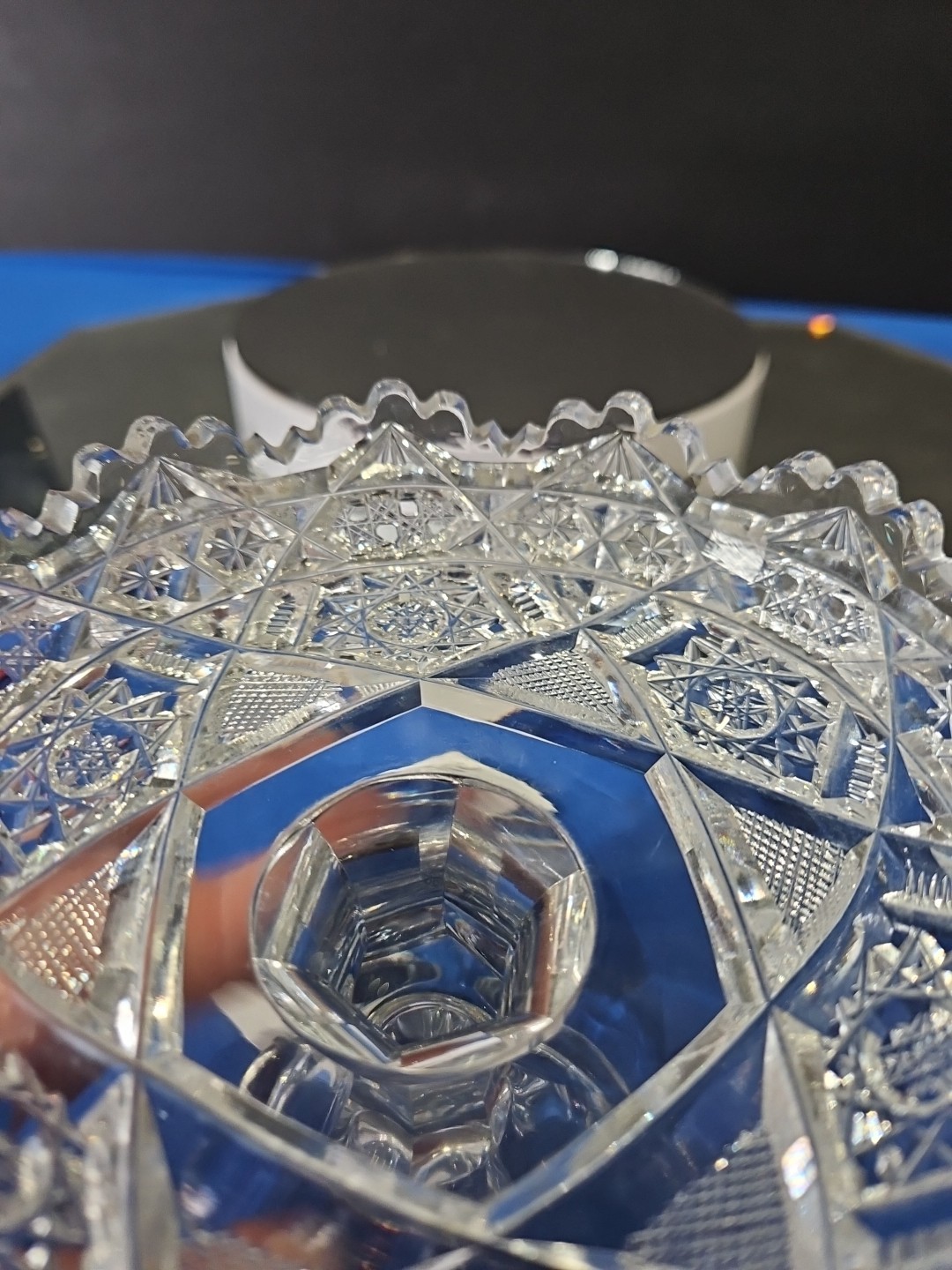Compote Bowl, American Brilliant Period Cut Glass Crystal Hoare signed Steuben