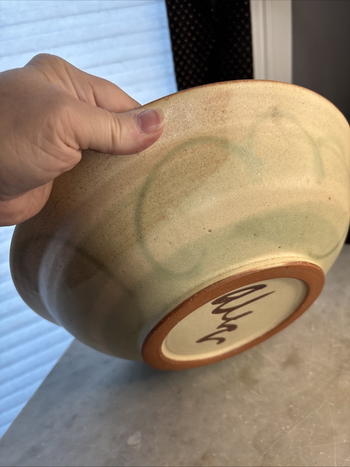 Whimsical Handmade Studio Pottery Bowl-Signed- Dragonfly Motif 11-7/8″ Dia.