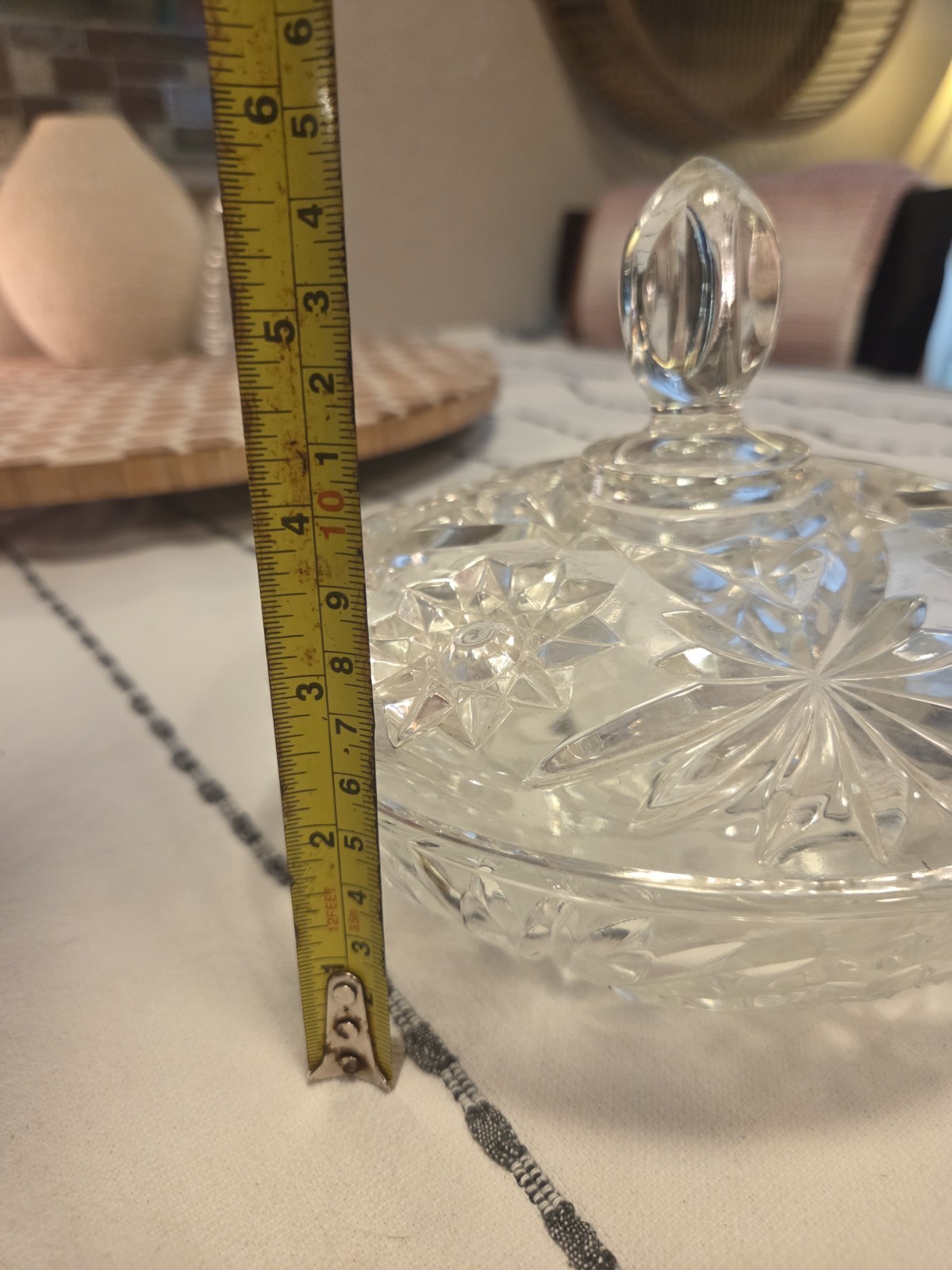 Clear Cut Glass Starburst Covered Bowl with Lid, Round Candy Dish 2-Piece