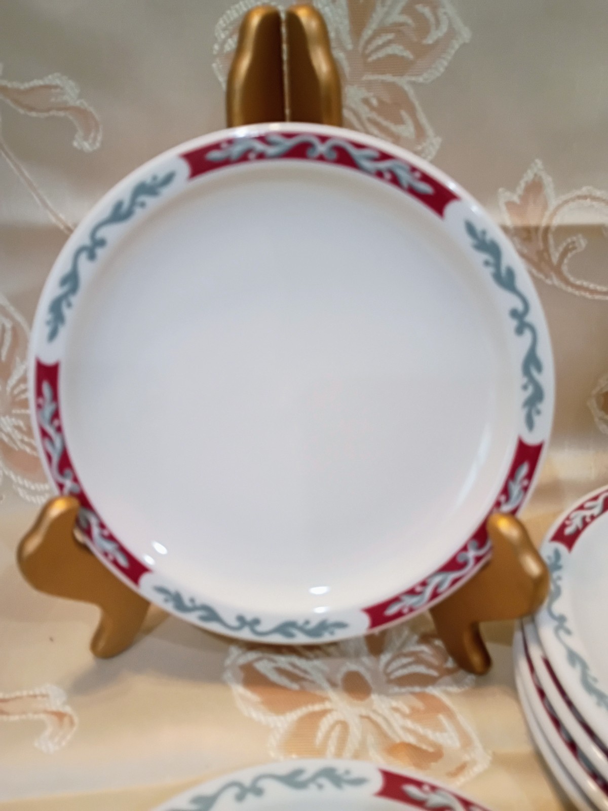 VTG Syracuse China Embassy Pattern White w/Red Border Dessert/Side Plates-Six PC