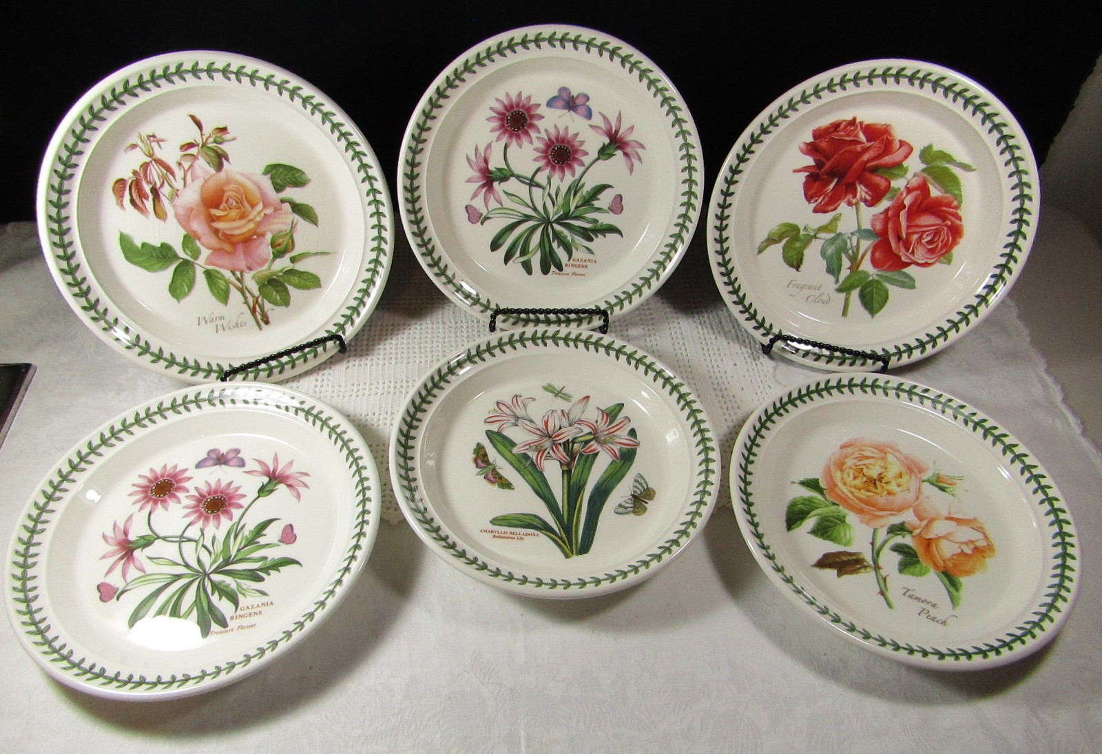 6 Portmeirion Pottery 8.5″ Salad Plates 3 Botanic Garden 3 Botanic Roses England
