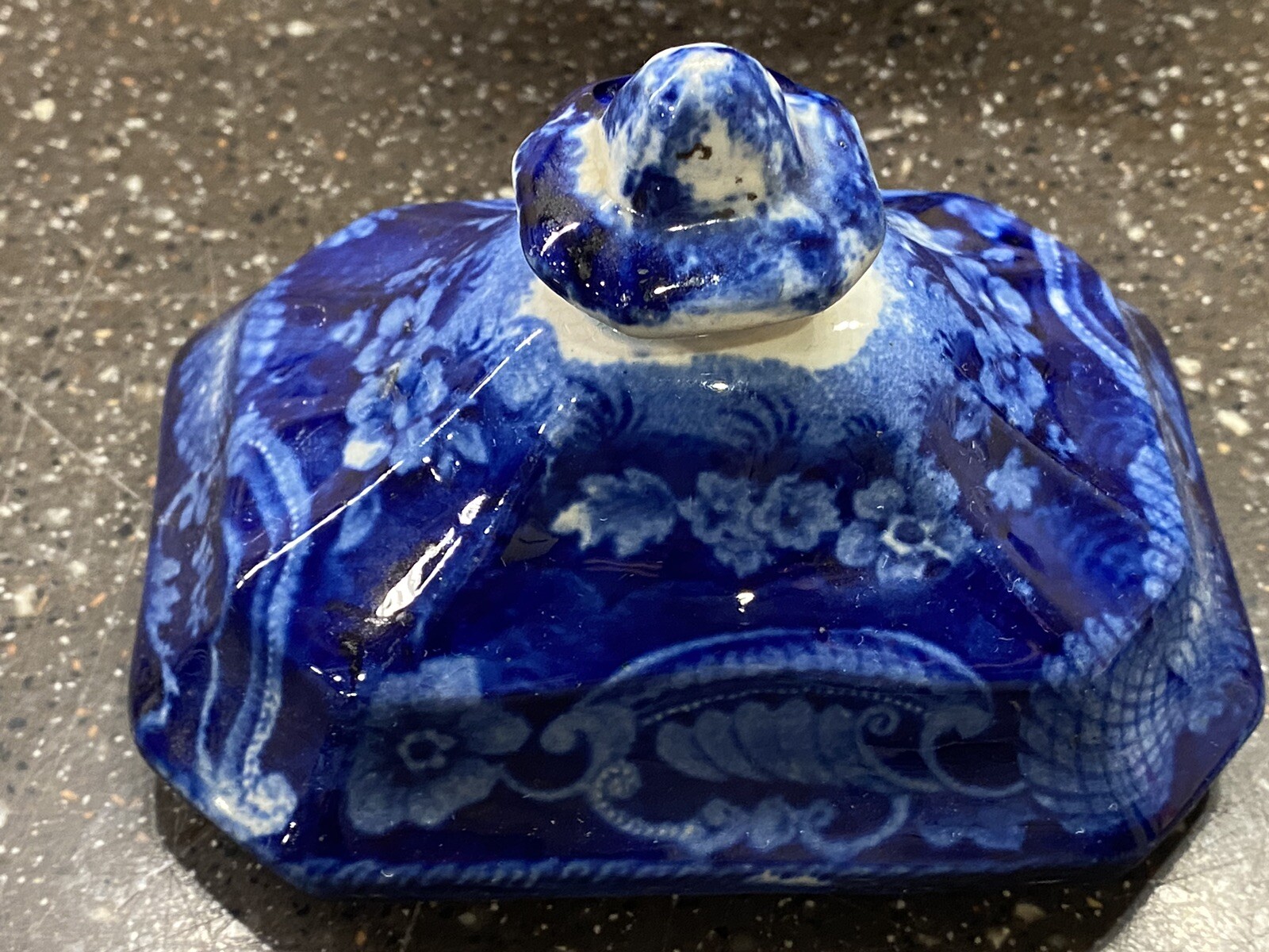 Historical Staffordshire Blue Teapot Macdonough’s Victory Ca. 1825