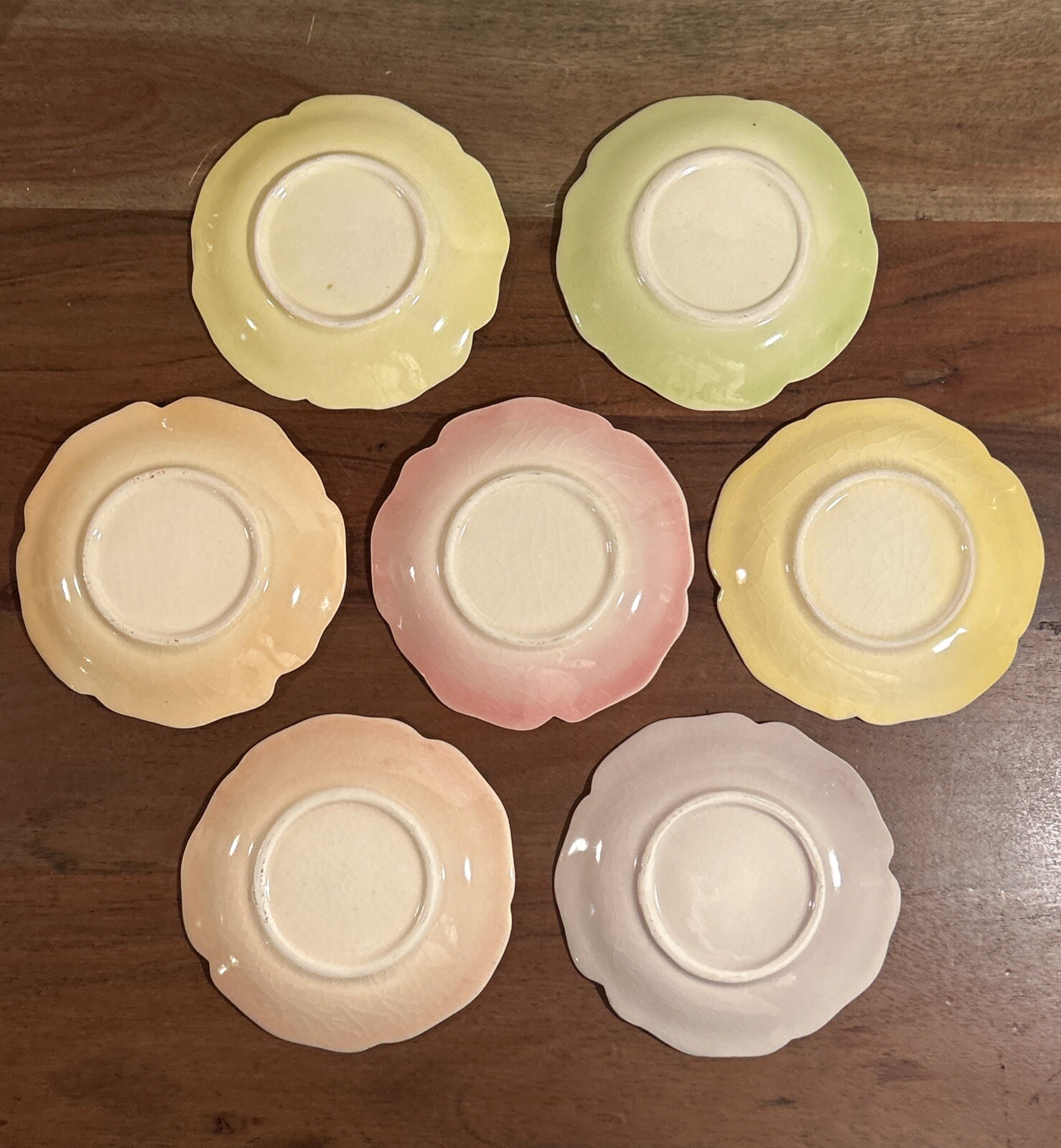 Pastel Colored Teacups And Saucers Set Of 7 Plus Sugar And Creamer