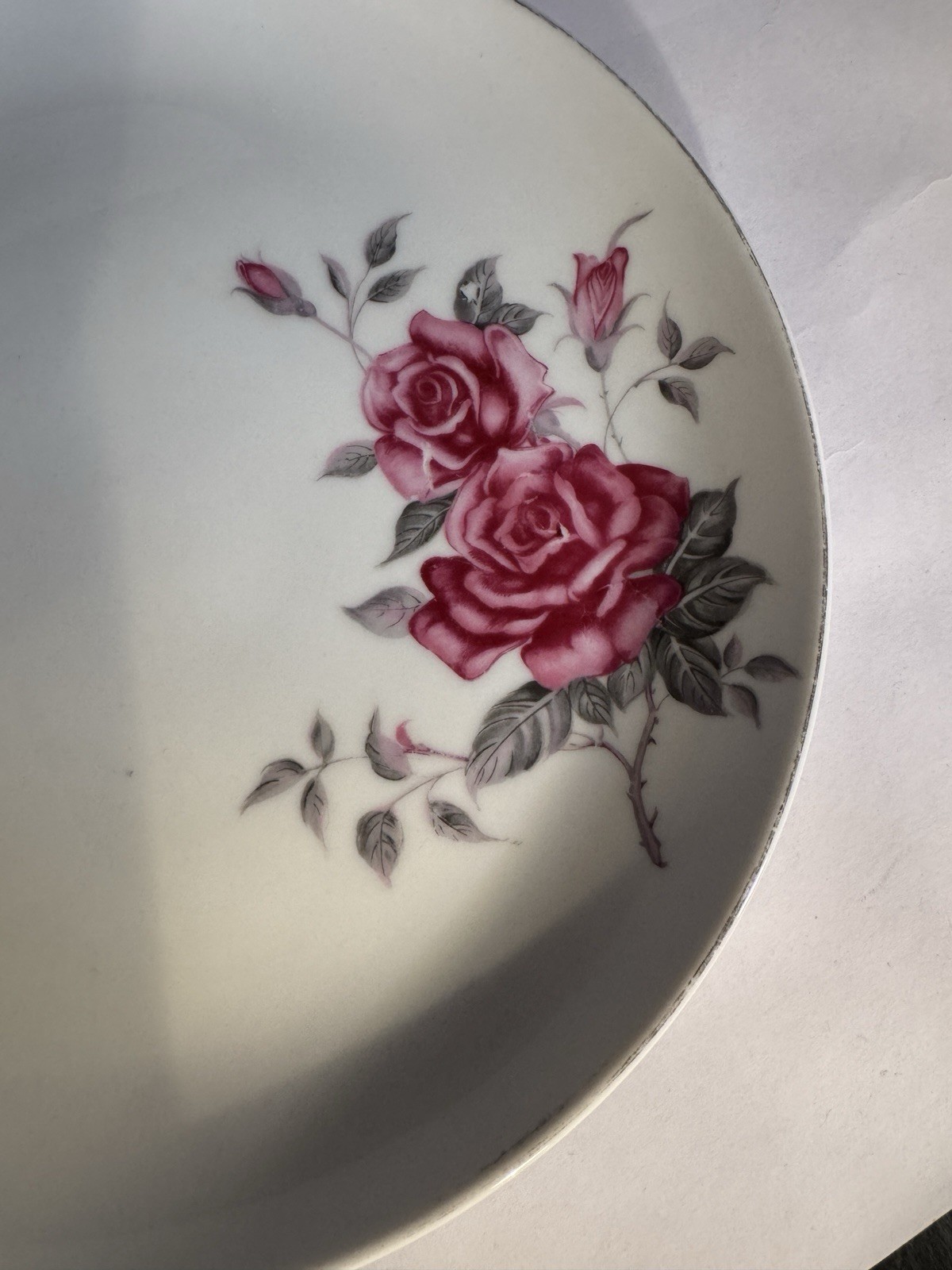 Pearl Fine China Japan Pink Rose Dinner Plates Set of 4 10.25in Silver Trim